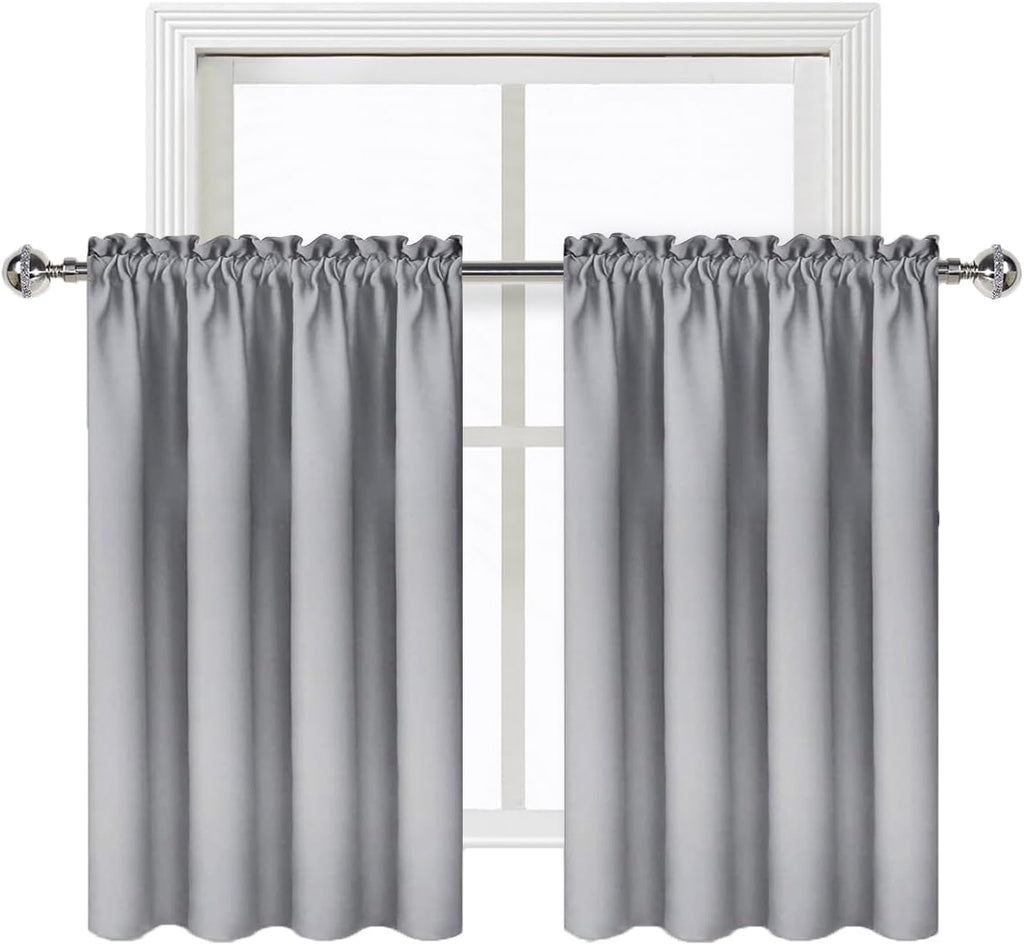 DWCN Silver Grey Short Blackout Curtains for Bedroom, Thermal Insulated Energy Saving Room Darkening Curtains for Living Room (W42 x L36…