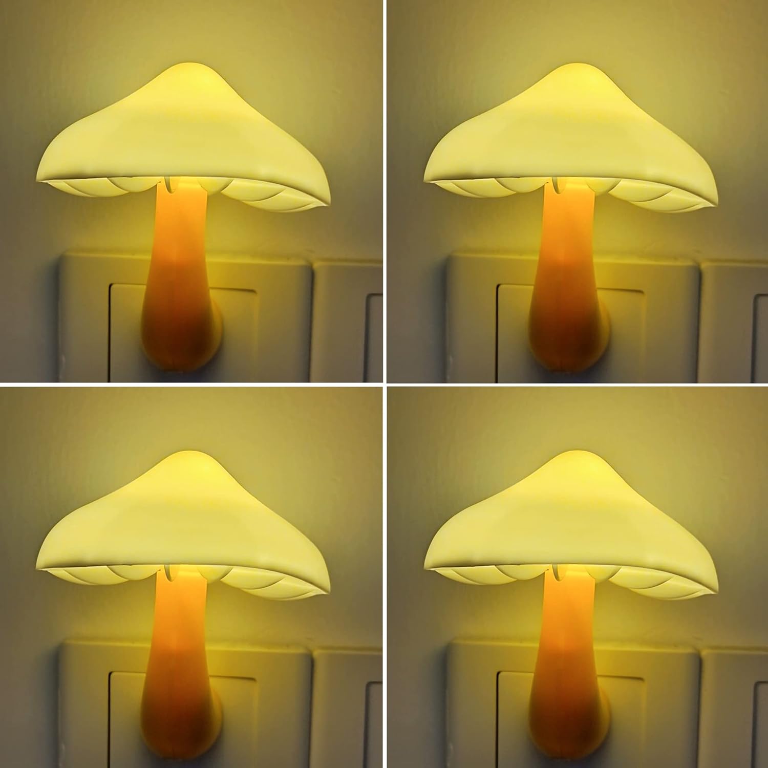 AUSAYE 4 Pack Plug in Night Light, Mushroom Light LED Nightlights for Kids, Adults, Bedroom, Bathroom, Hallway, Stairs, Kitchen White
