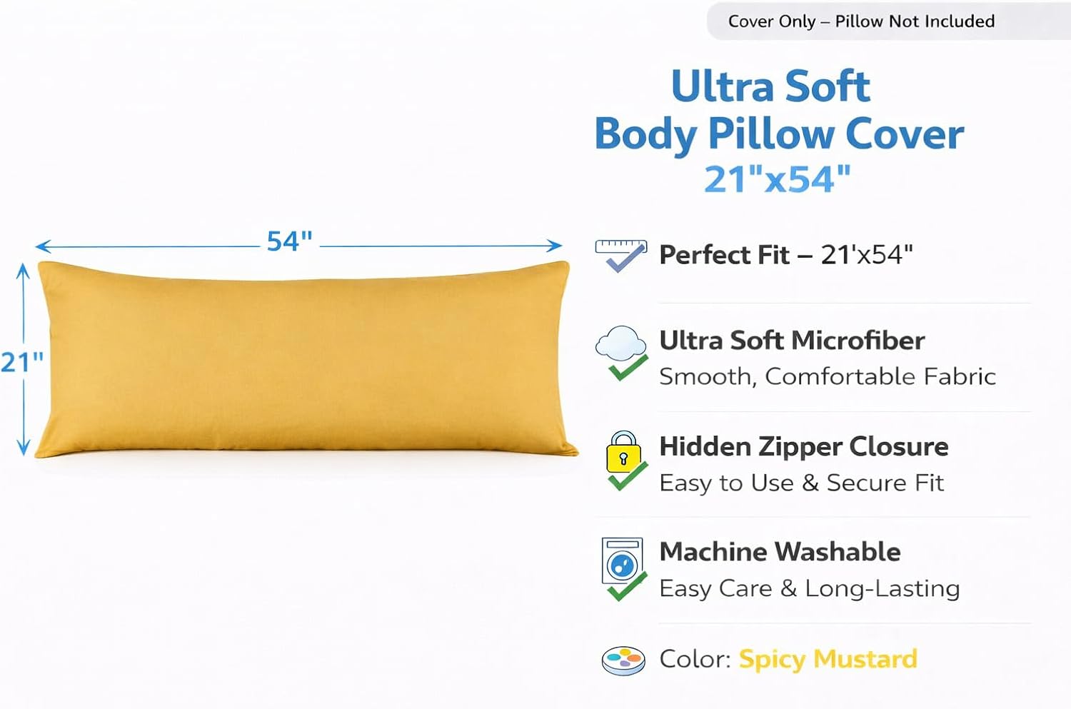 Evolive Body Pillow Covers Pack of 2, 21" x 54", Ultra Soft Brushed Microfiber, Breathable & Cozy Body Pillowcases with Zipper Closure (Spi…