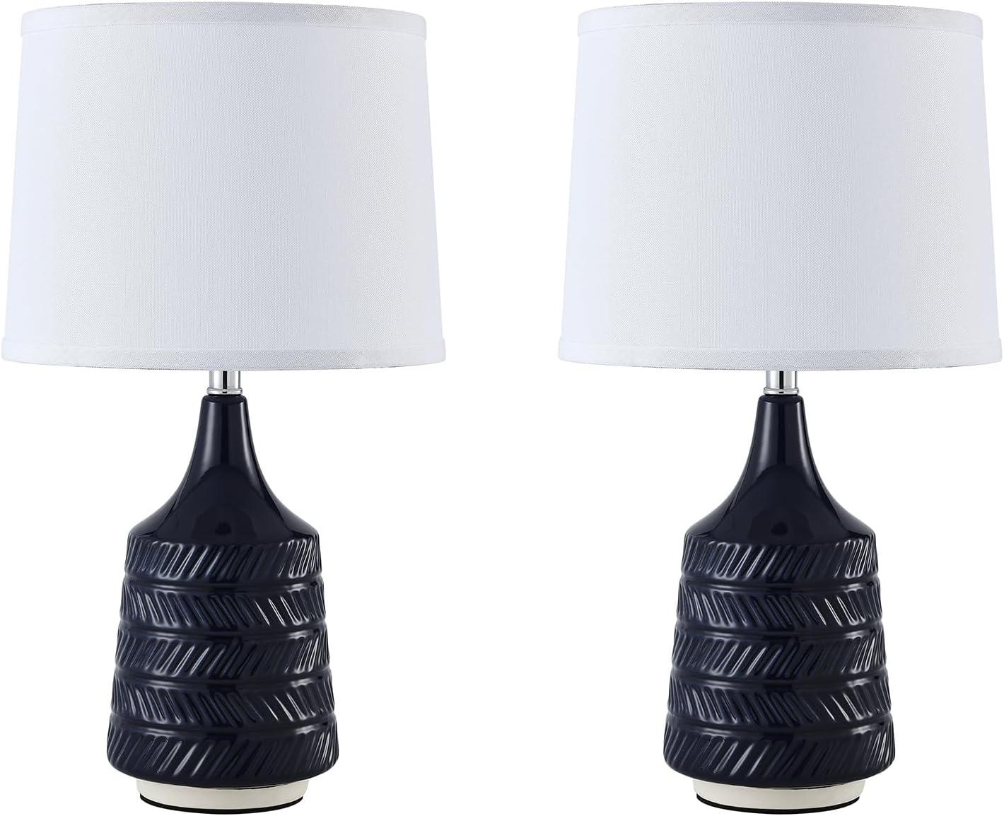 Dark Blue Ceramic Table Lamps Set of 2, 18.5" Modern Bedside Lamps for Night Stands, Classic Small Lamps for Living Room End Tables…