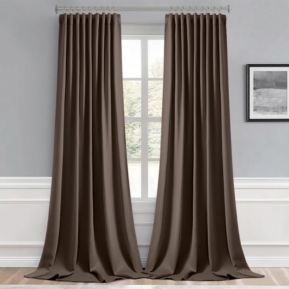 Miulee Chocolate Brown Back Tab Blackout Curtains 108 Inch Long 2 Panels Set for Bedroom, Rod Pocket/Pinch Pleat Extra Long Thermal Insulat…