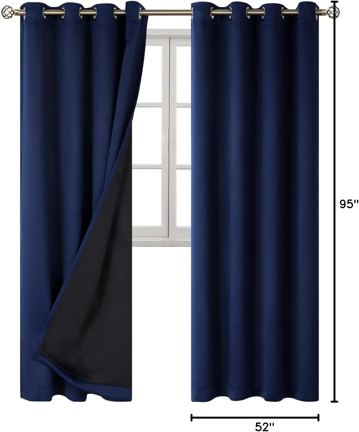 BGment Navy Blue Blackout Curtains 95 Inches Long 2 Panels Set for Living Room, Thermal Insulated 100% Light Blocking Curtains & Drapes, Gr…
