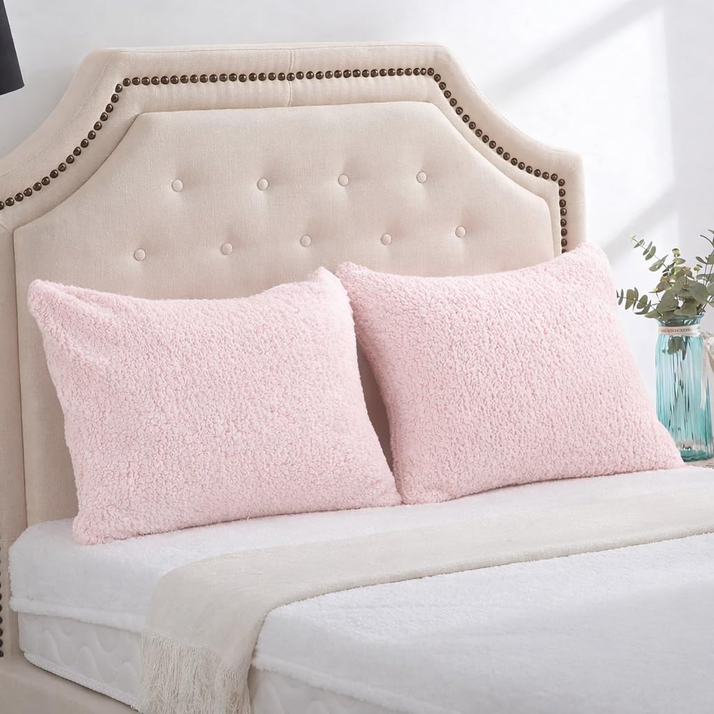Reafort Sherpa Pillowcases Set of 2, Plush Fleece Standard Pillow Covers 20" x 26" with Zipper Closure, Fluffy Ultra Soft Cozy Pillowcases…