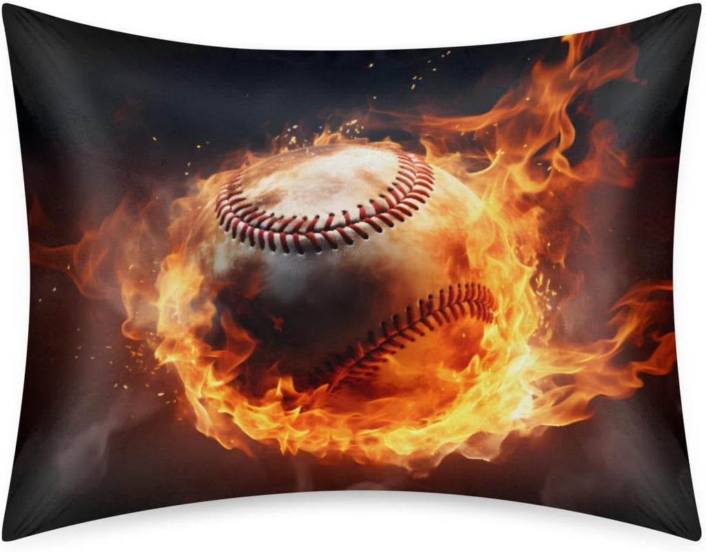 Fire Sports Baseball Satin Pillowcase for Hair and Skin Soft Silk Pillow Cases with Envelope Closure Cooling Pillow Case Slip 15.99…