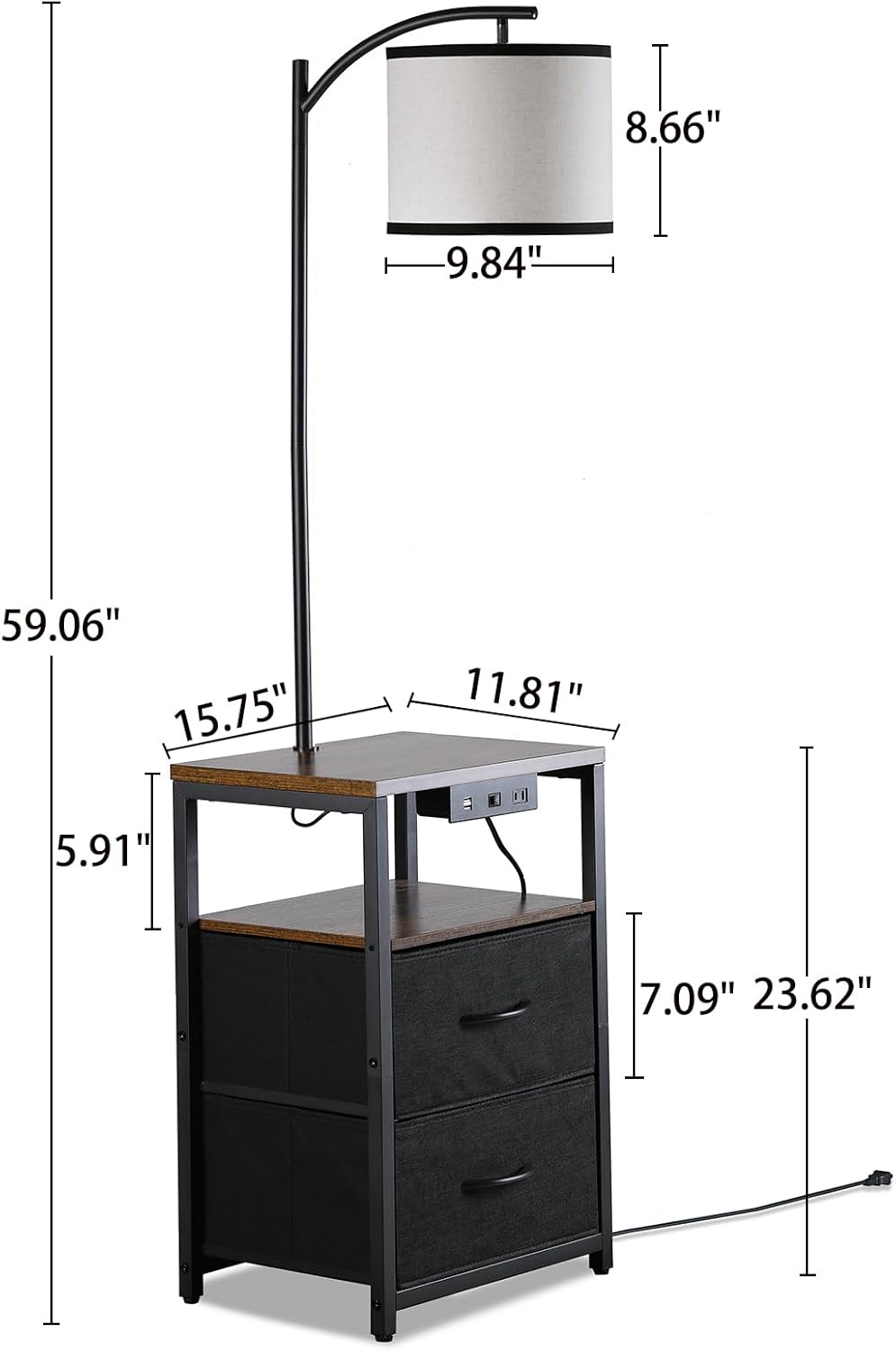 SUNMORY Floor Lamp with Table & 2 Drawers, Lamp with USB Port and Outlet, Nightstand with 3 Color Temperature Led Bulb Included, Floor…
