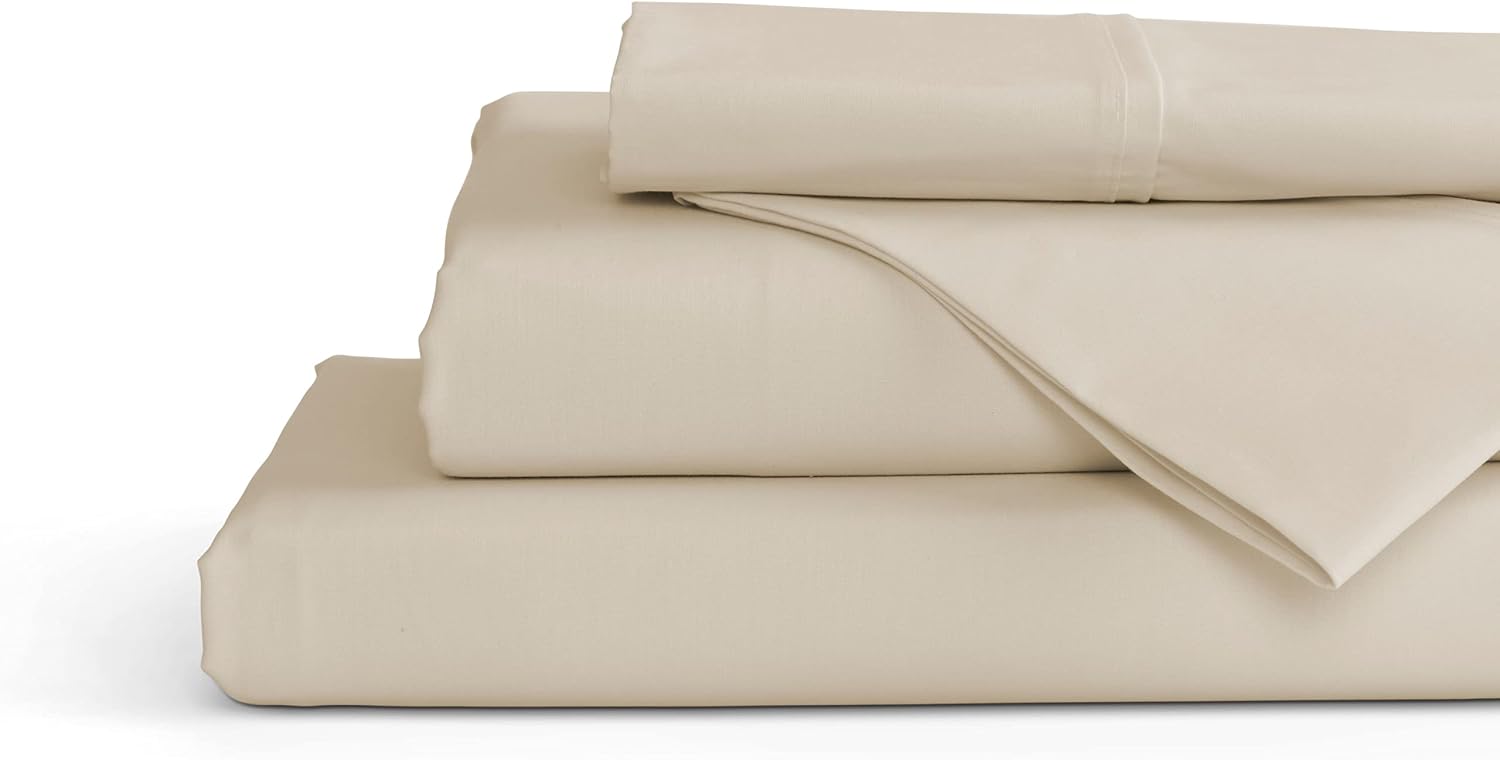 Linenhome Linen Home 4 Piece Twin Size Cotton Sheet Set, 100% Cotton Percale, 2 Pillowcases, Deep Pocket with All Around Elastic Sheet, Cri…