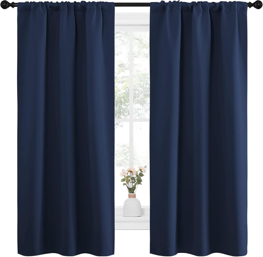 NICETOWN Bedroom Curtains Blackout Draperies, Home Decorations Thermal Insulated Solid Pole Top Blackout Drapes for Living Room (Navy, 1…