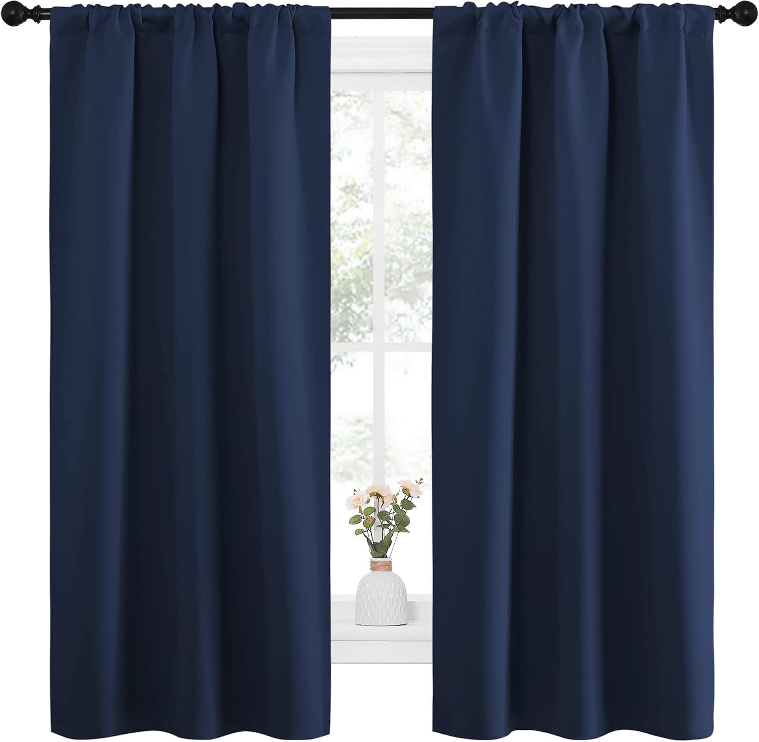 NICETOWN Bedroom Curtains Blackout Draperies, Home Decorations Thermal Insulated Solid Pole Top Blackout Drapes for Living Room (Navy, 1…