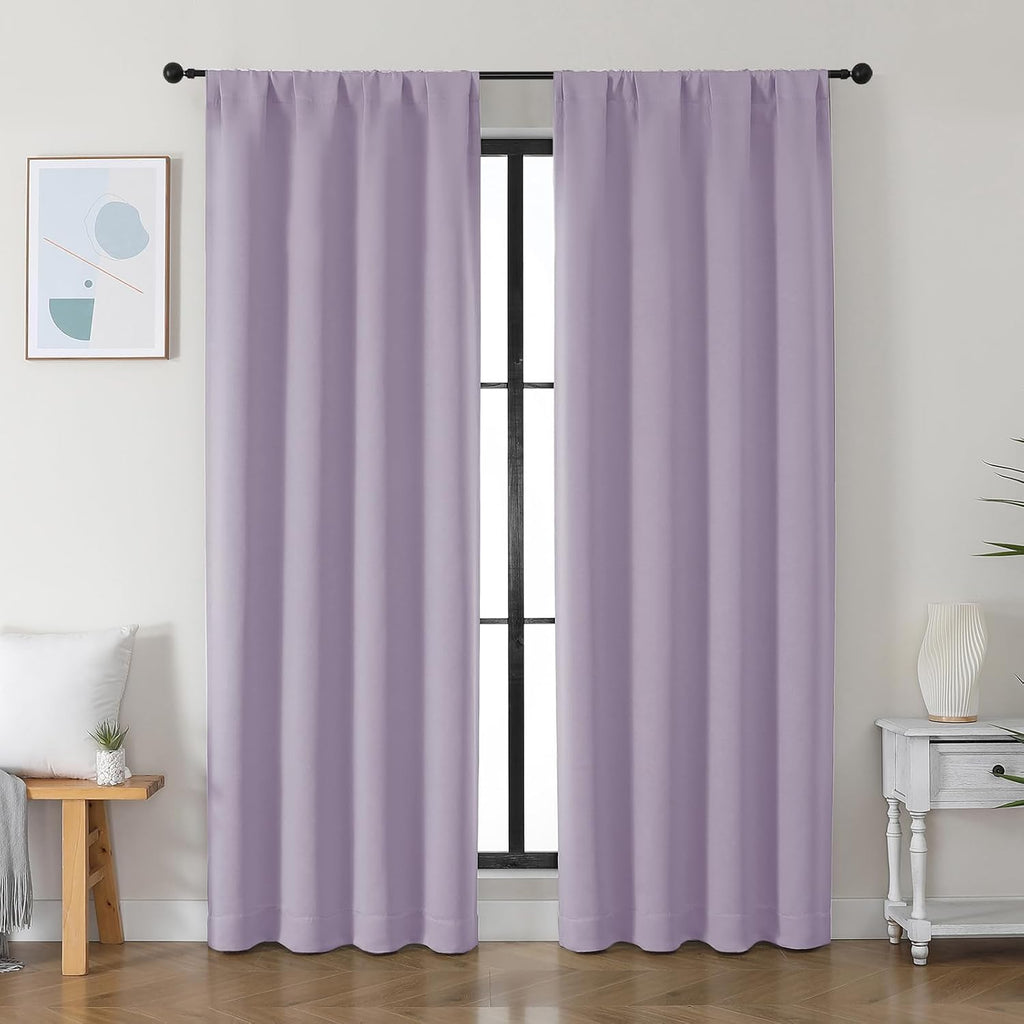 Simplebrand Ava Lilac Blackout Curtains for Bedroom 84 Inch Length 2 Panels Set, Solid Thermal Insulated Privacy Nursery Window Treatment C…