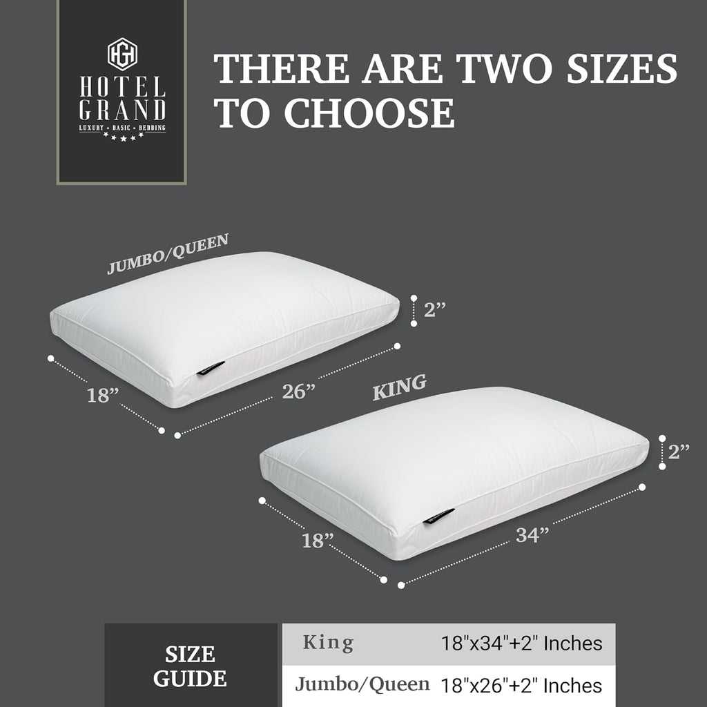 HotelGrand Hotel Grand Luxury Goose Feather & Down Fiber Pillows King Size Set of 2, Firm Support Gusseted Design, 100% Cotton Cover, No-Fl…