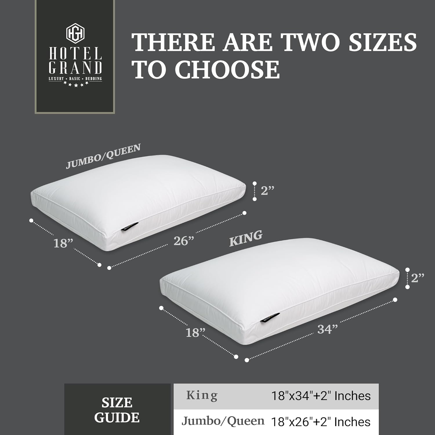 HotelGrand Hotel Grand Luxury Goose Feather & Down Fiber Pillows King Size Set of 2, Firm Support Gusseted Design, 100% Cotton Cover, No-Fl…