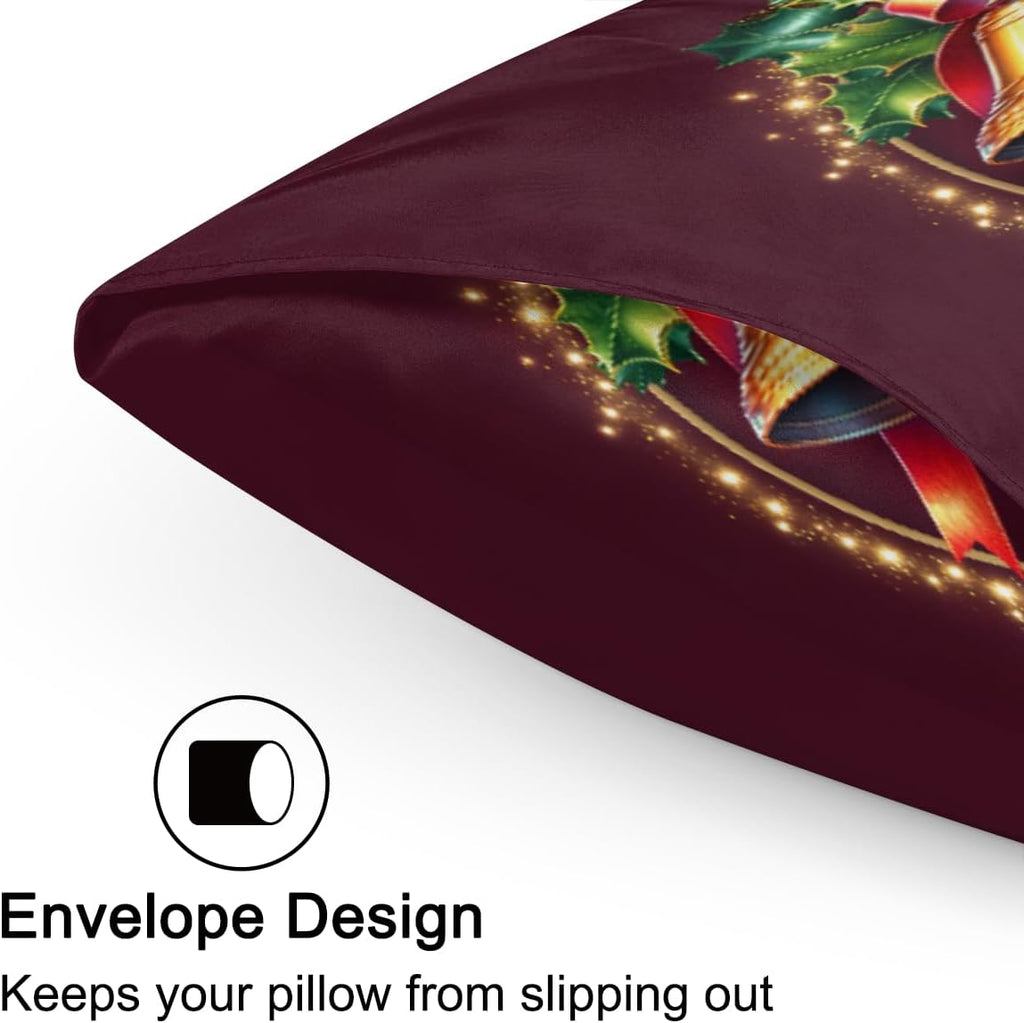 Christmas Satin Pillowcase for Hair and Skin Christmas Bell Soft Silk Pillow Case with Envelope Closure Cooling Pillow Cases Slip…