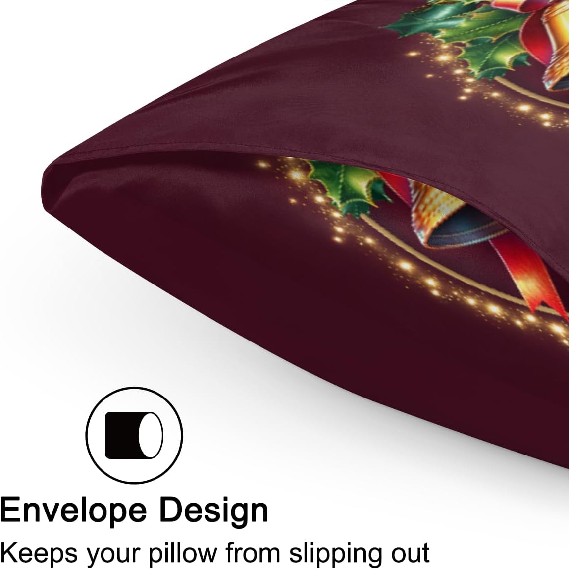Christmas Satin Pillowcase for Hair and Skin Christmas Bell Soft Silk Pillow Case with Envelope Closure Cooling Pillow Cases Slip…