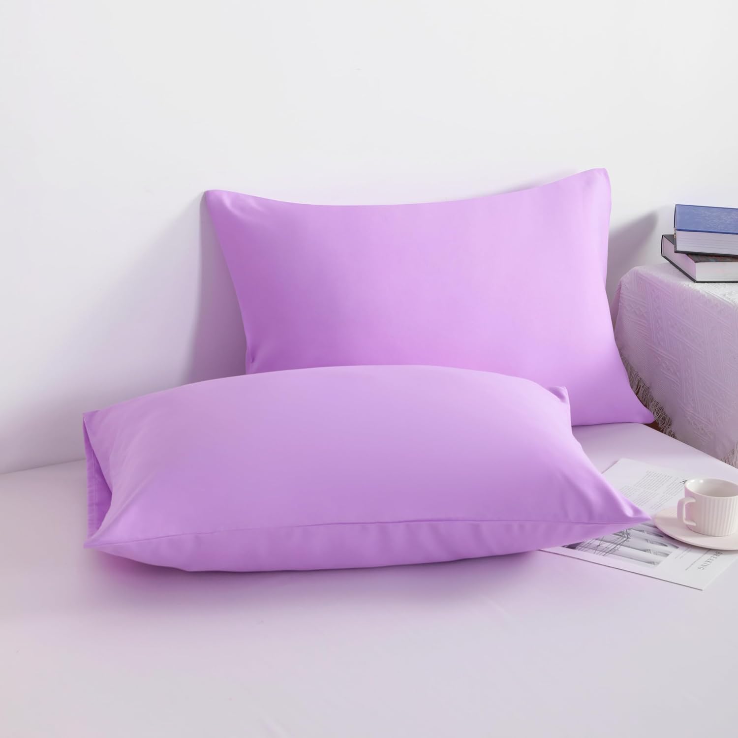 Ntbay Standard Pillowcase Set - 2 Pack Brushed Microfiber 20x26 Pillowcases - Soft, Wrinkle-Free, Fade-Resistant, Stain-Resistant, Light Pu…
