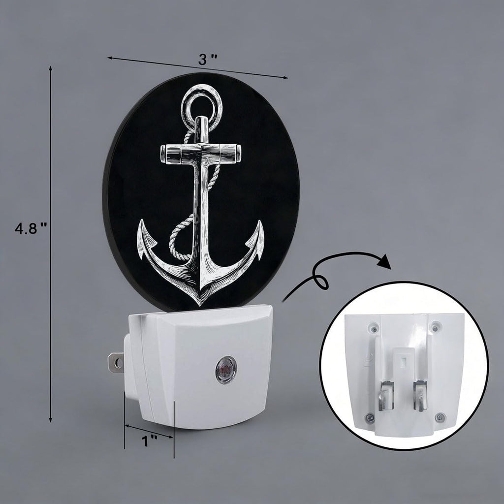 Nautical Anchor Black Night Light Plug Into Wall Auto Led Sleep Round Lamp for Living Room Hallway Stairs