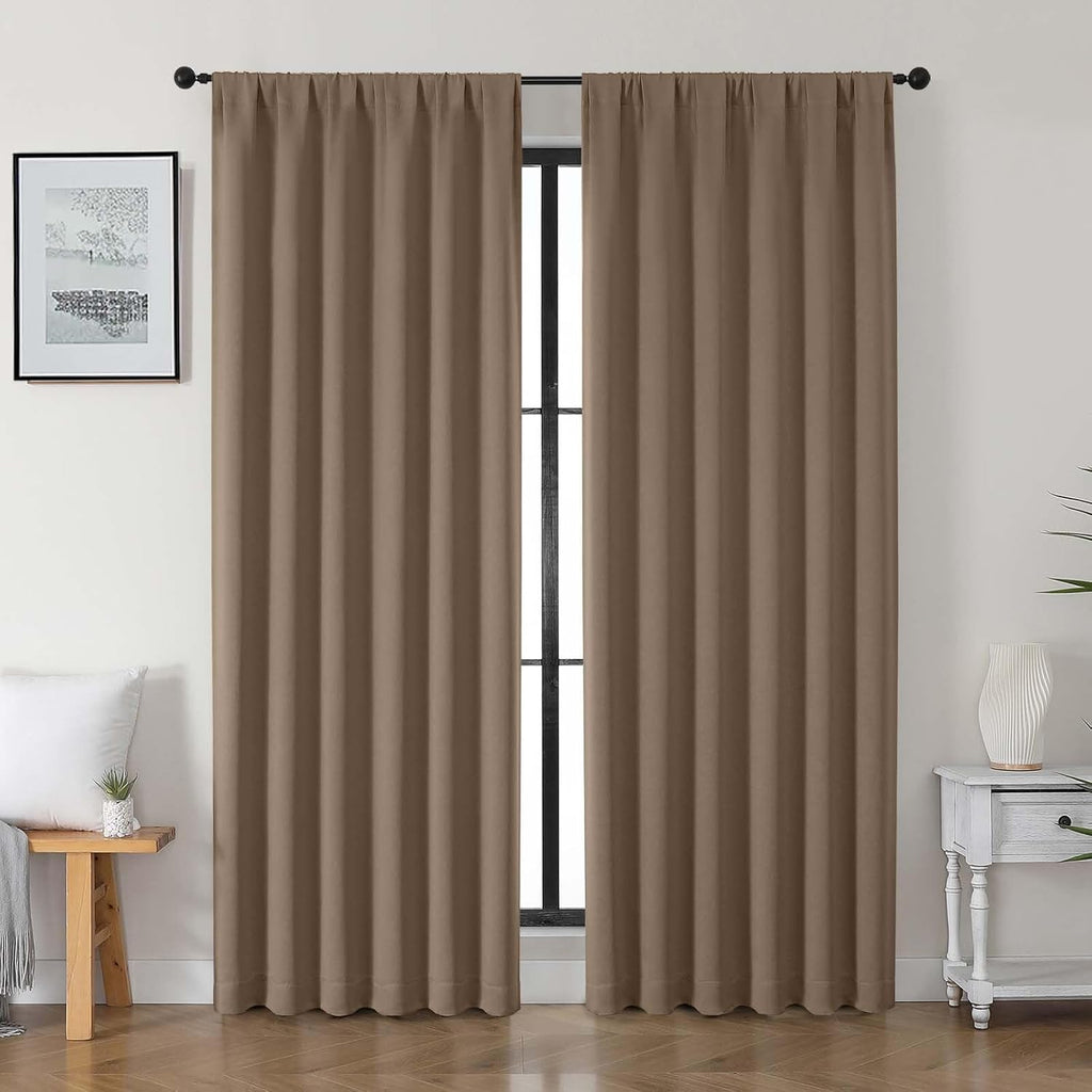 Gwine Brown Blackout Curtains for Bedroom 90 inches Long 2 Panels Set, Solid Noise Reducing Thermal Insulated Blackout Curtains for…