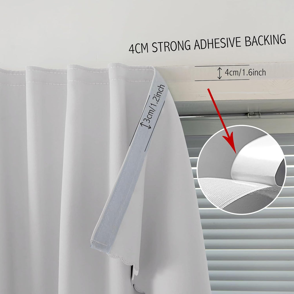 Blackout Curtains for Bedroom Sticky Curtain Blackout Window Cover Self Adhesive Curtains Rod No Drillng, 47" W X 71" L, Light Grey, 1 Panel