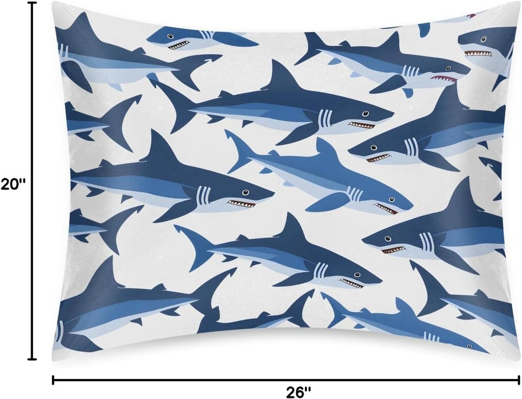 Shark Blue Animal Satin Silk Pillowcase for Hair and Skin Pillow Cases Standard Size Soft Silk Pillow Case with Envelope Closure Print…