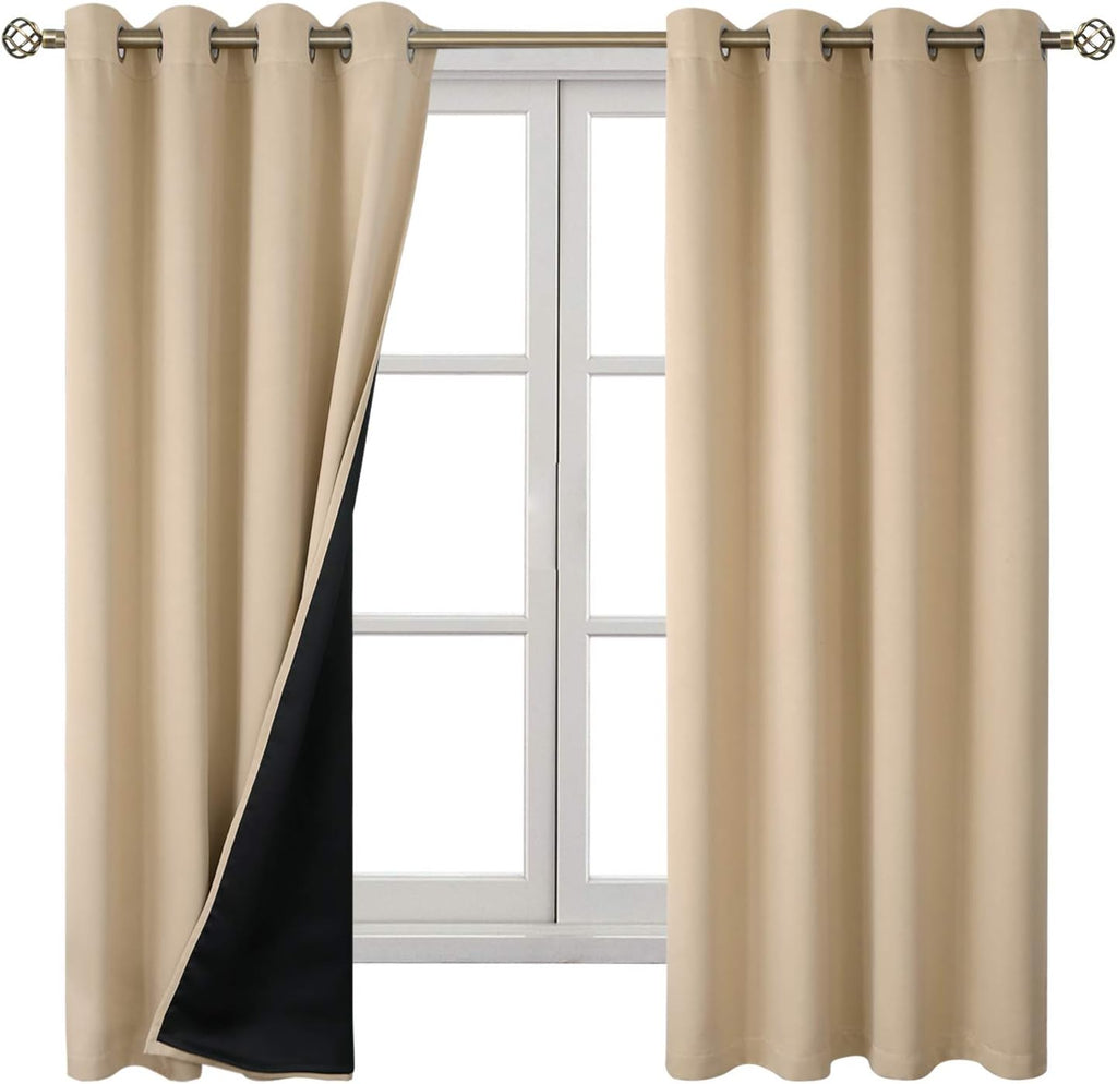 BGment Thermal Insulated 100% Blackout Curtains for Bedroom with Black Liner, Double Layer Full Room Darkening Noise Reducing Grommet Curta…