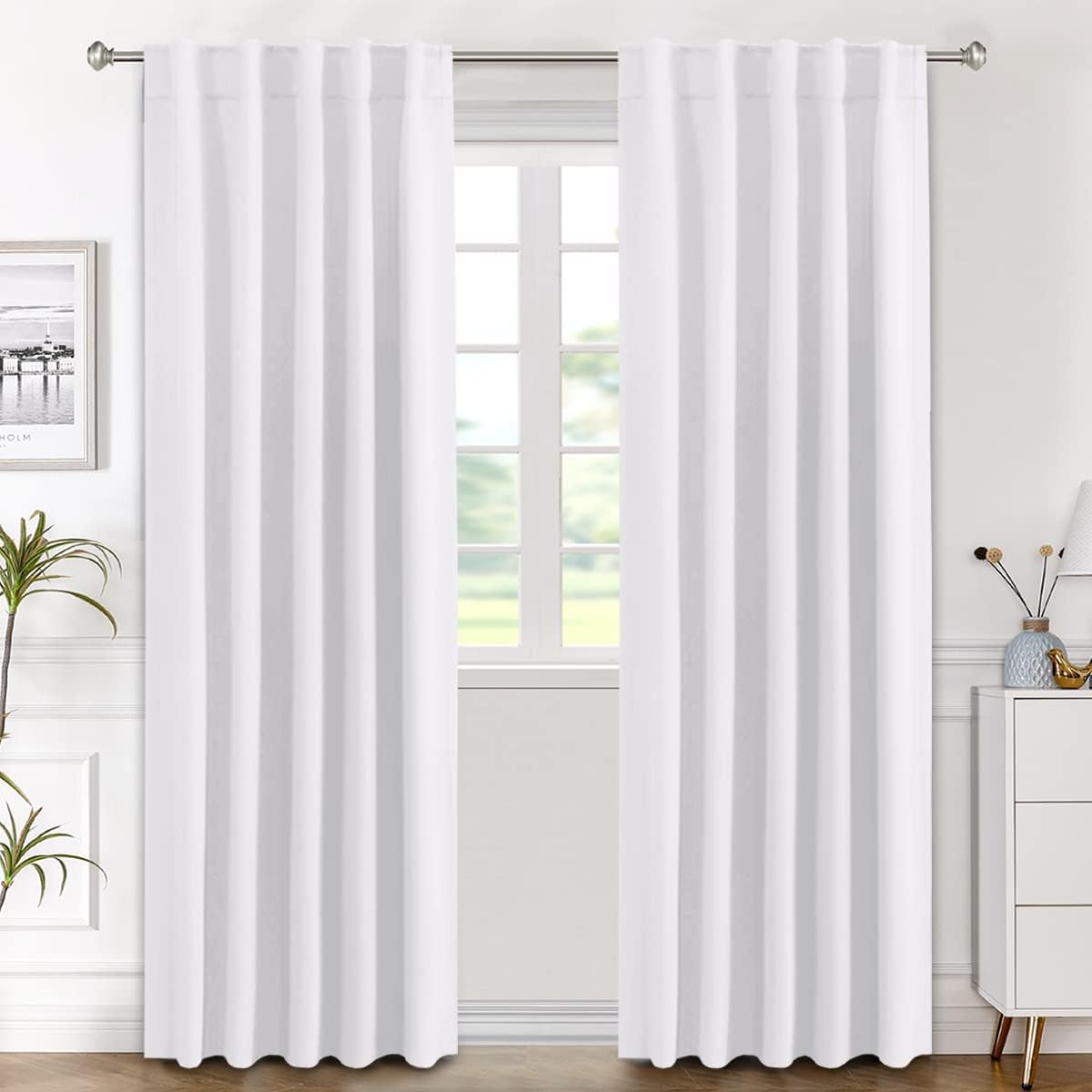 H.VERSAILTEX White Curtains Thermal Insulated Window Treatment Panels Room Darkening Privacy Assured Drapes for Living Room Bac…