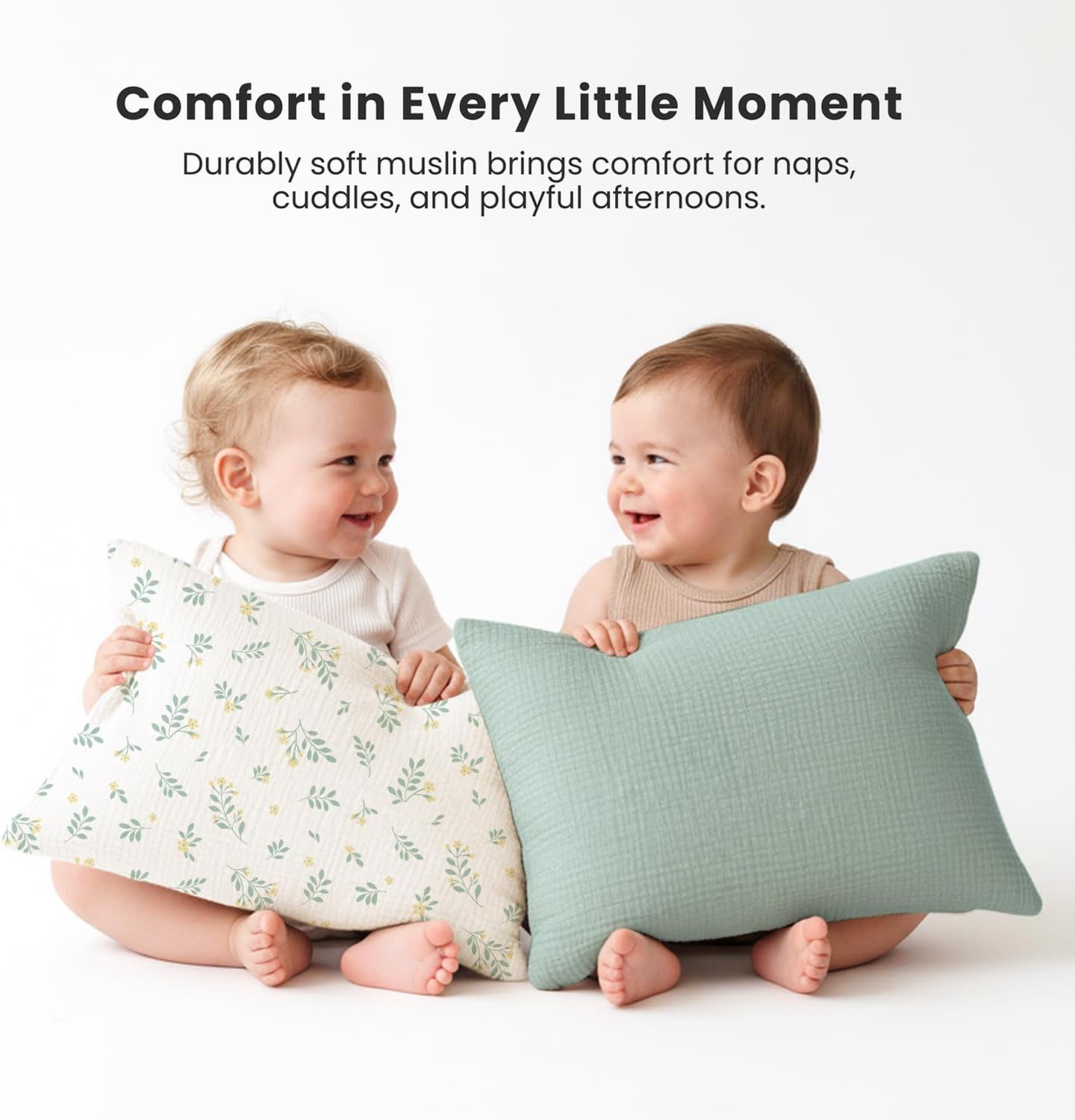 Konssy Muslin Toddler Pillowcase for 13x18 Pillow 2 Pack, 100% Cotton Toddler Pillow Case Cover, Soft & Breathable Travel Babay Kids Pillow…