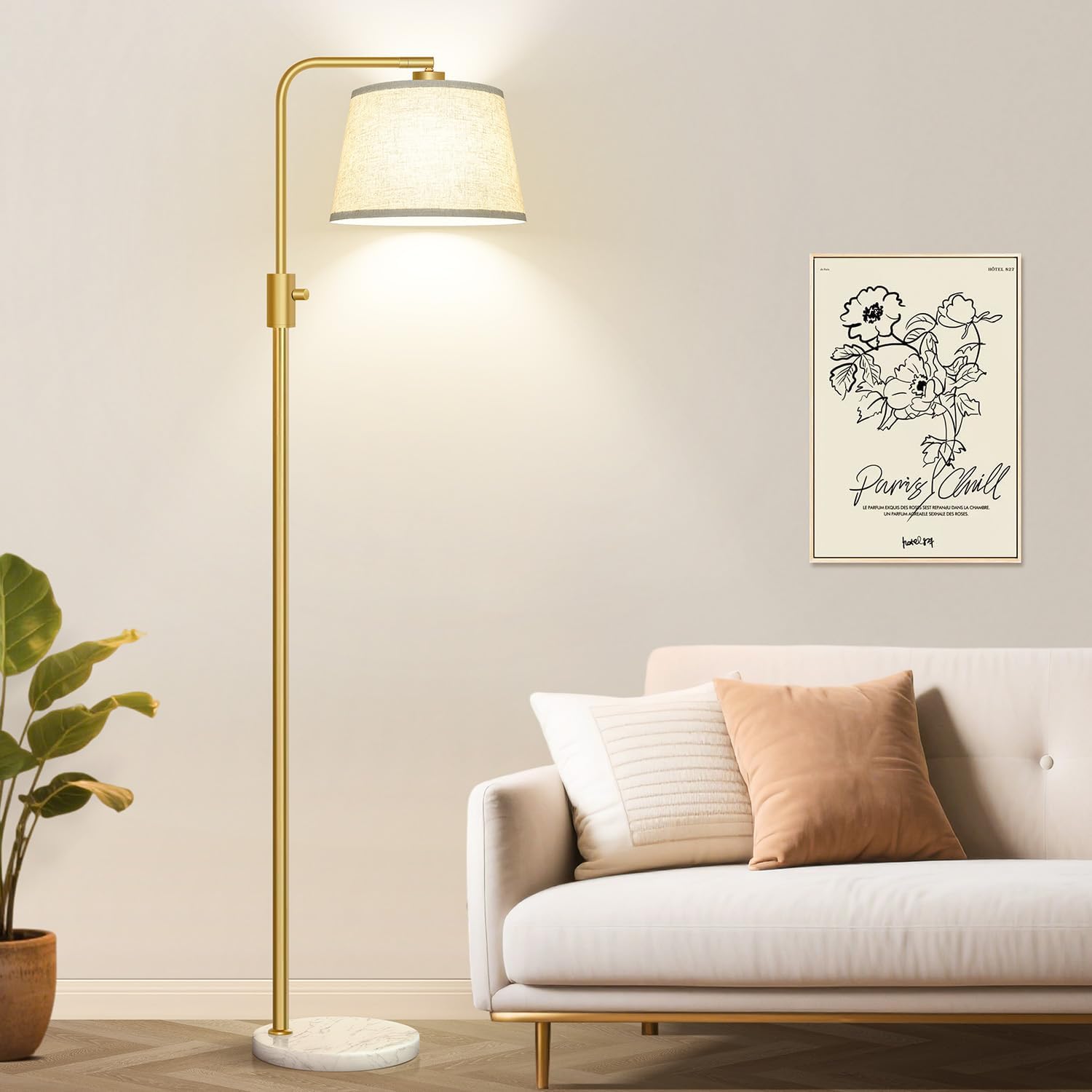 Nintiue Dimmable Gold Floor Lamp, 1000 LM LED Edison Bulb Included, Arc Floor Lamps for Living Room with Marble Base, Modern Standing…