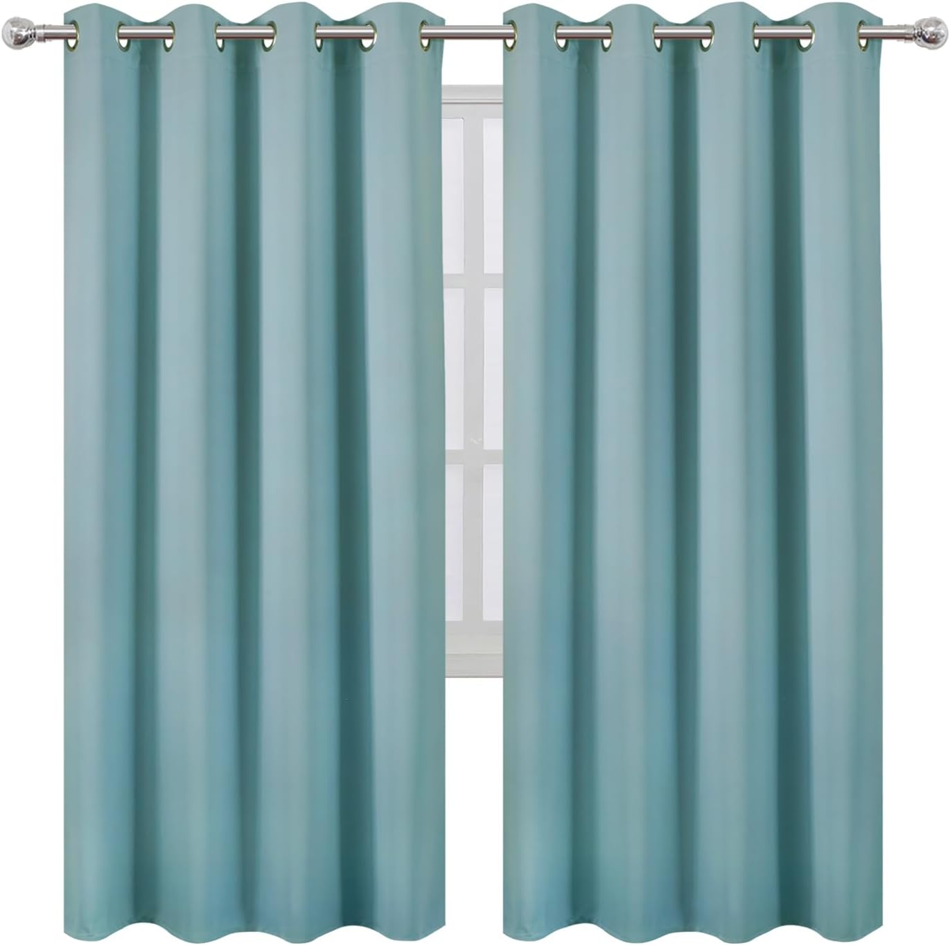 Lemomo Stone Blue Thermal Blackout Curtains/52 x 72 Inch/Set of 2 Panels Room Darkening Curtains for Bedroom 72 Inch Blue