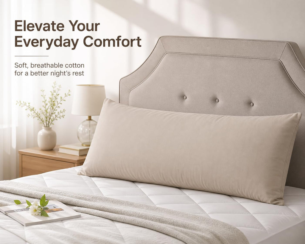 Evolive 100% Cotton Body Pillow Cover 21"x54", 300 Thread Count Soft Breathable Pillowcase with Hidden Zipper, Smooth Durable Replacement C…