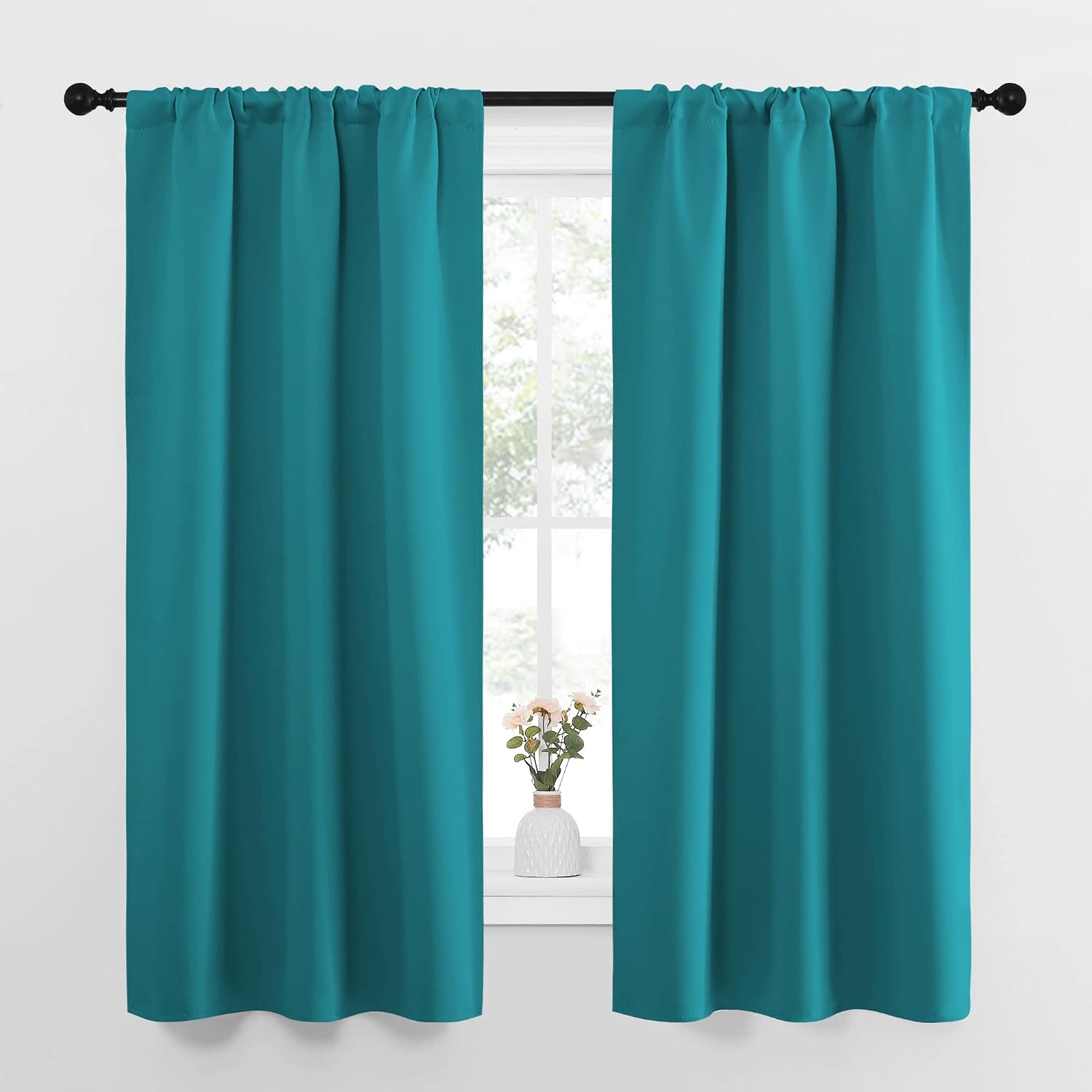 NICETOWN Peacock Blue Blackout Curtains Panels for Window, Thermal Insulated Rod Pocket Blackout Drapes/Draperies for Living Room (2…