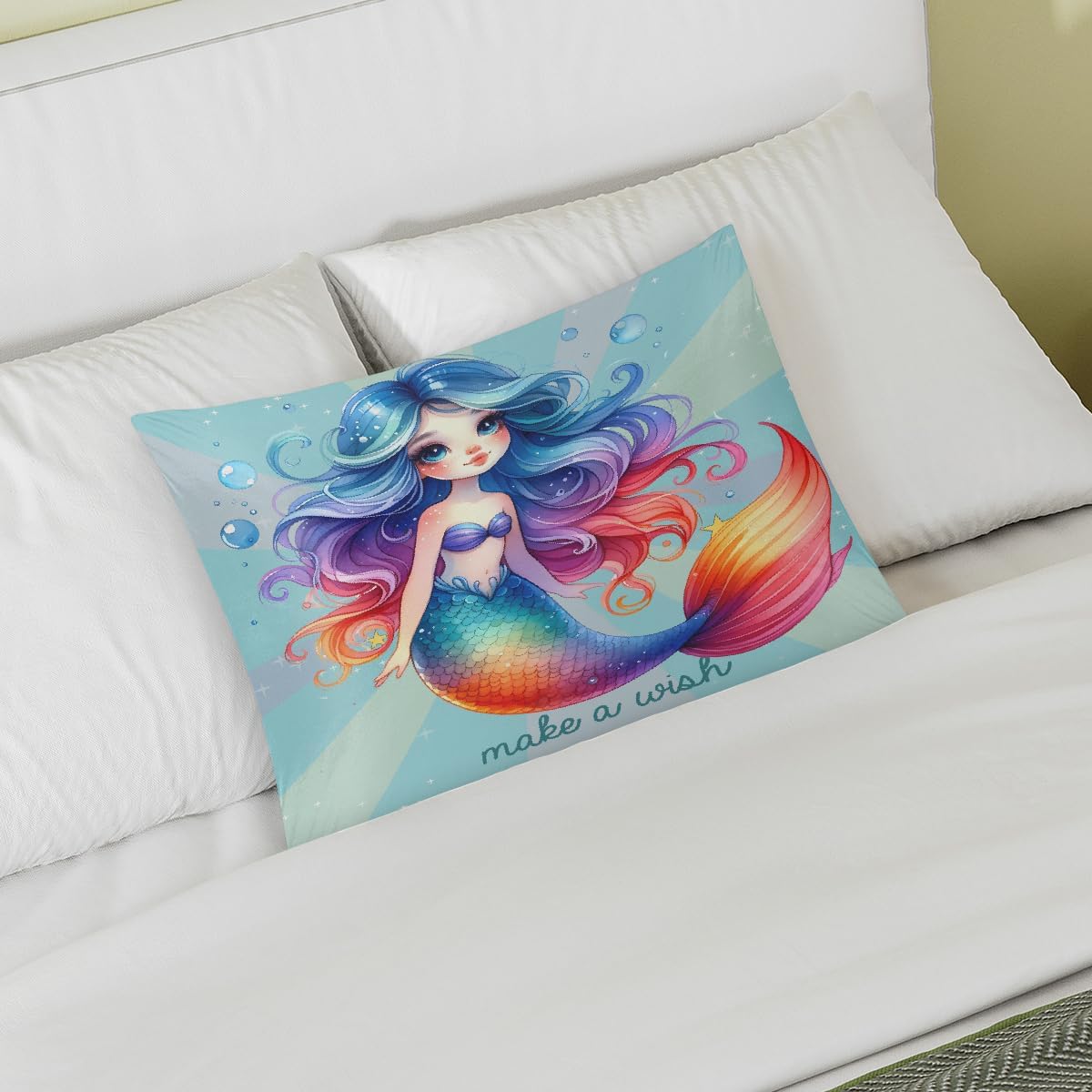 Satin Pillowcase for Hair and Skin Rainbow Mermaid Girls Soft Silk Pillow Case with Envelope Closure Cooling Pillow Cases Slip Standard…