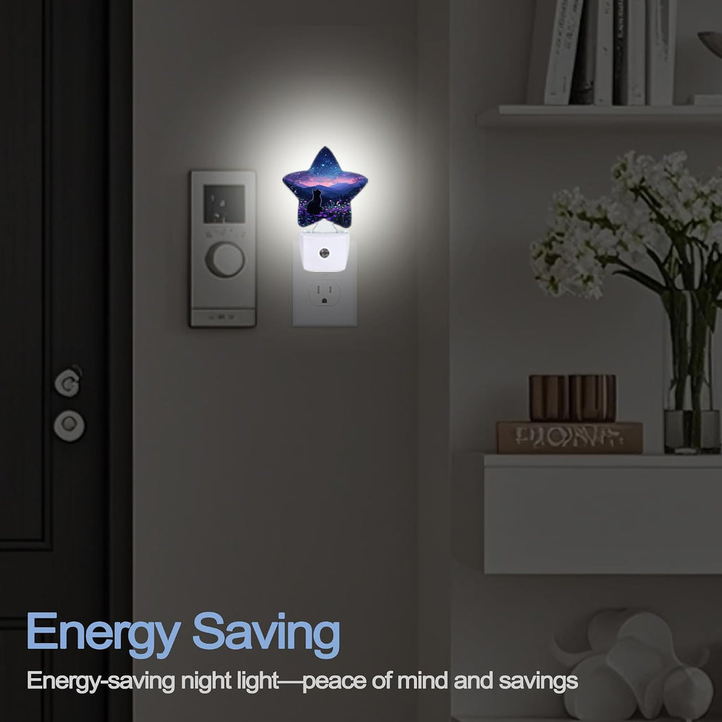 Snowmolle Cat Flowers Night Light, Mountain Starry Sky Plug-in Star Night Lights with Dusk-to-Dawn Sensor for Bedroom, Bathroom, Living Room S…