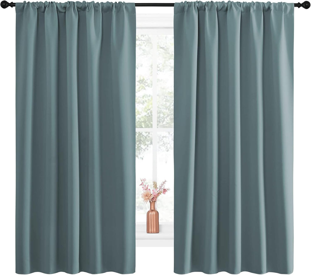 NICETOWN Greyish Blue Blackout Curtains Panels for Window, Thermal Insulated Rod Pocket Blackout Drapes/Draperies for Living Room (2…