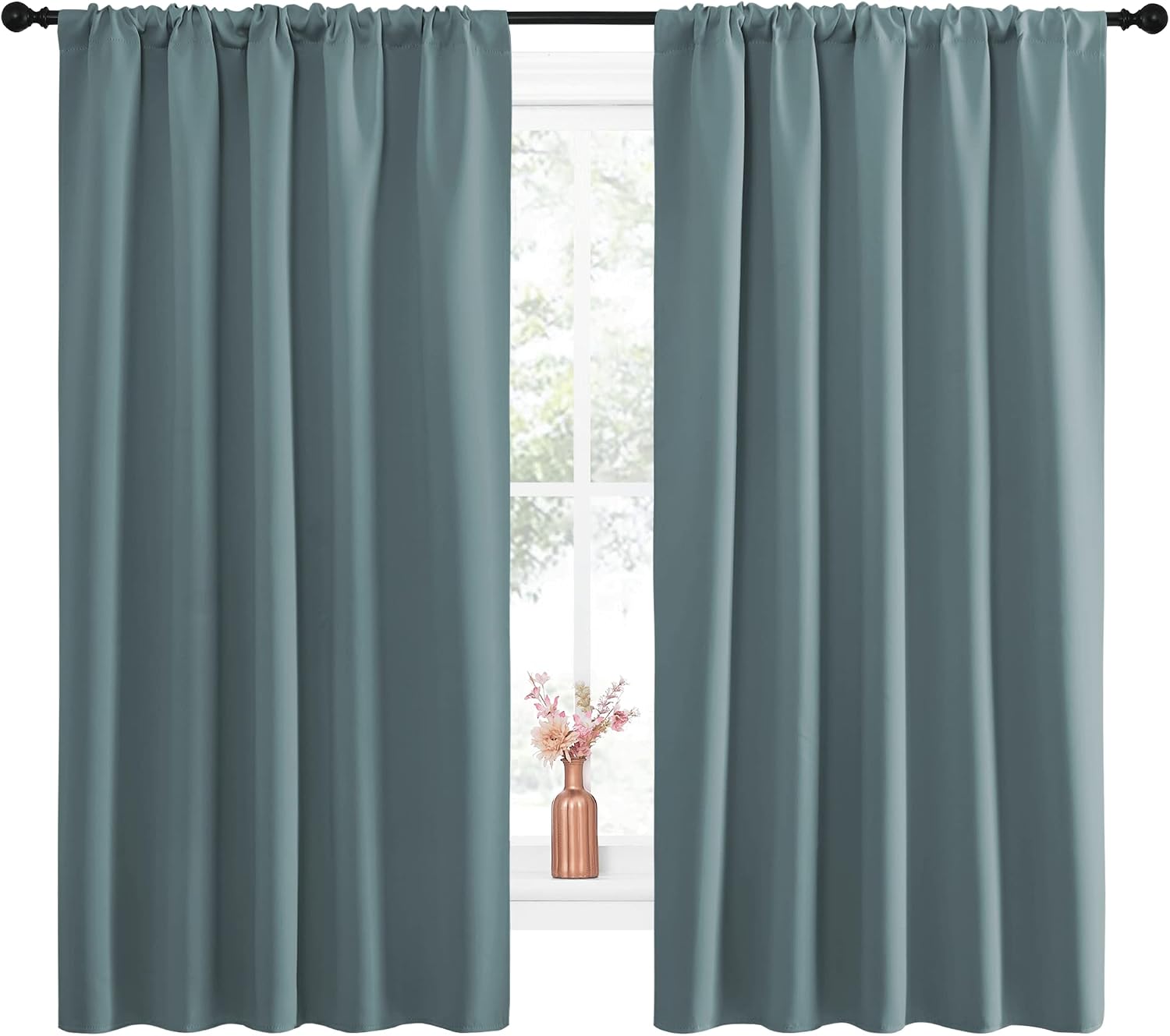 NICETOWN Greyish Blue Blackout Curtains Panels for Window, Thermal Insulated Rod Pocket Blackout Drapes/Draperies for Living Room (2…