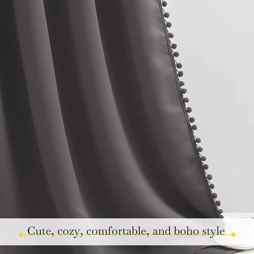 NICETOWN 2 Panels Blackout Curtains, Rod Pocket Pompoms Curtains 84 inches Length for Classroom, Thermal Insulated Cute Window Drapes for…