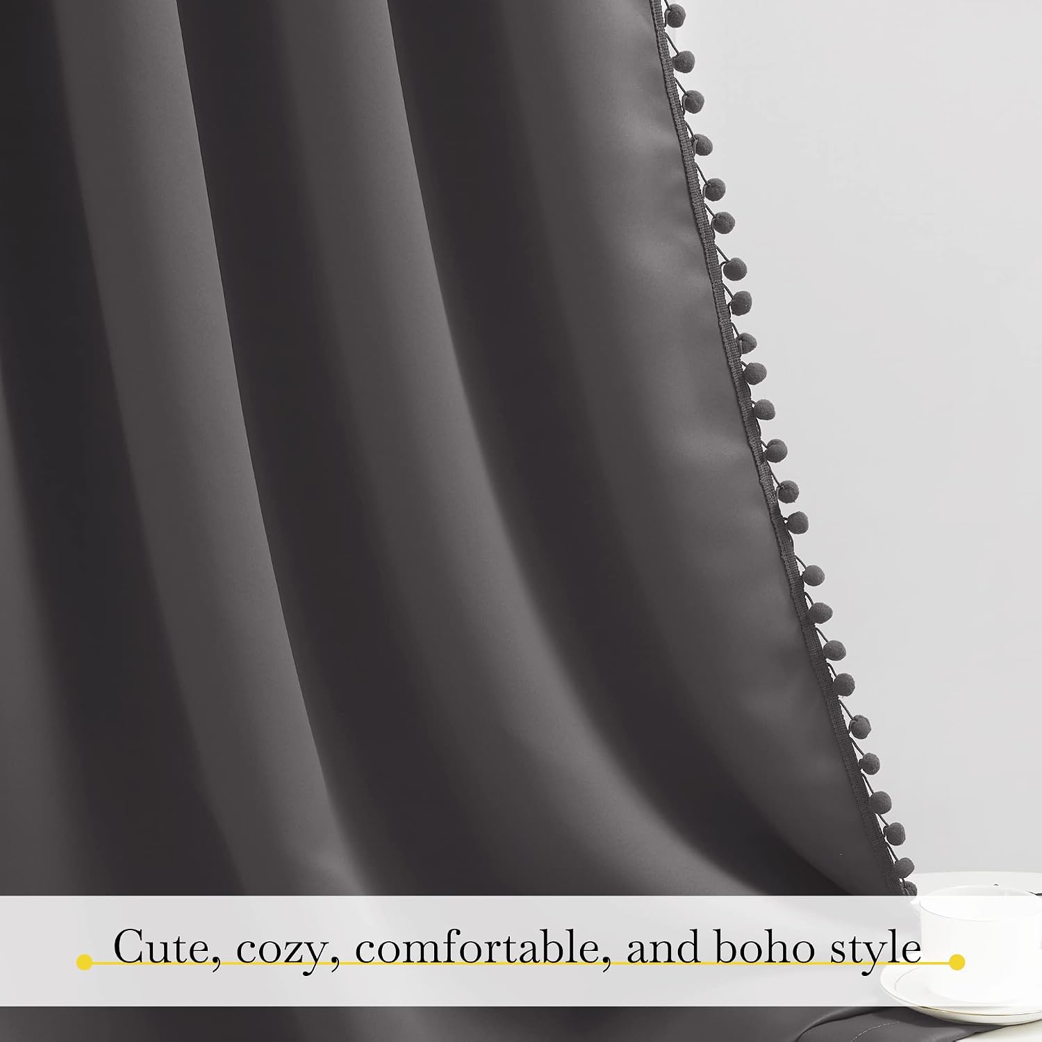 NICETOWN 2 Panels Blackout Curtains, Rod Pocket Pompoms Curtains 84 inches Length for Classroom, Thermal Insulated Cute Window Drapes for…