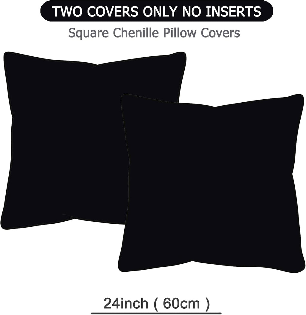 Gawamay Set of 2 Soft Textured Chenille Throw Pillow Covers 24x24 Inch (60x60 CM), Decorative Pillowcases Cushion Covers for Farmhouse Home…