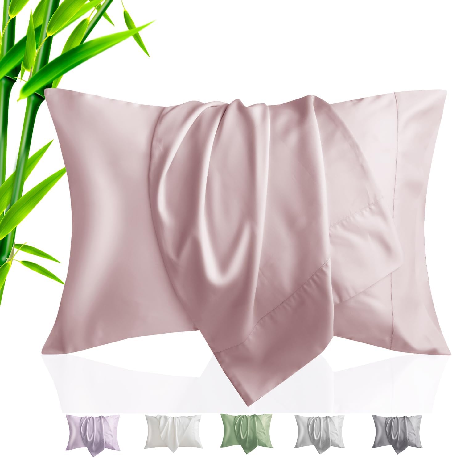 TELUS Pillow Cases Queen Size 2 Pack, Bamboo Rayon & Lyocell Pillowcase with Envelope Closure, Cooling Breathable Pillow Cover for Hot…