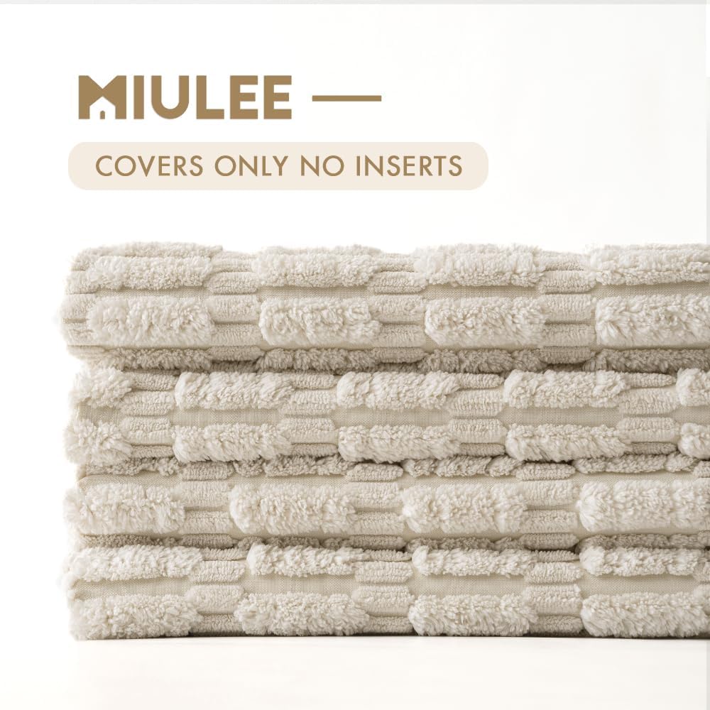 Miulee Pack of 4 Cream White Corduroy Christmas Decorative Throw Pillow Covers 18x18 Inch Soft Boho Striped Pillow Covers Modern Farmhouse…