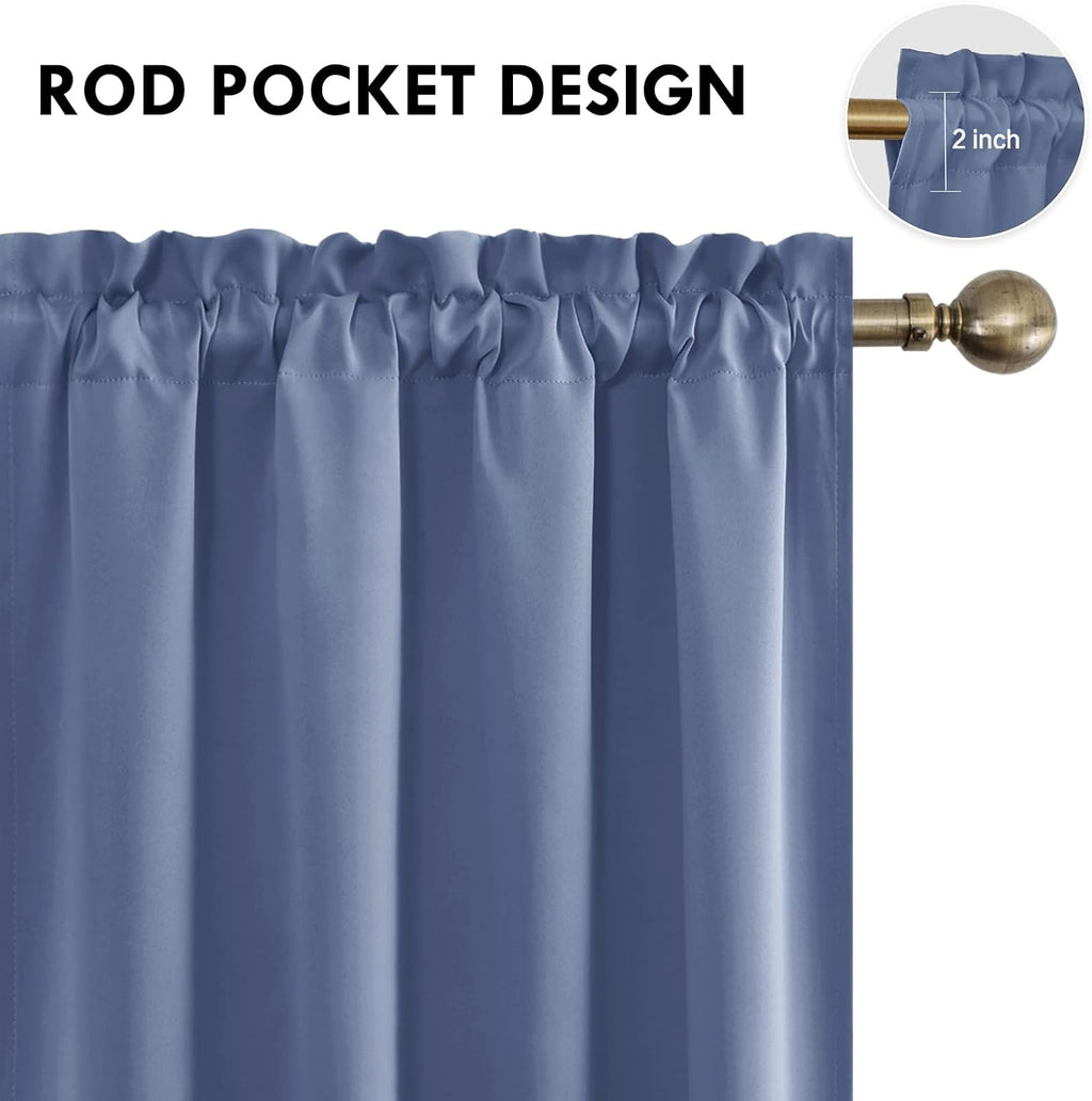 DWCN Blackout Curtains – Thermal Insulated, Energy Saving & Noise Reducing Bedroom and Living Room Curtains, Dusty Blue, W 52x L 63 Inch…