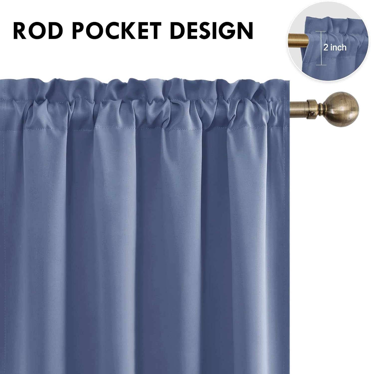 DWCN Blackout Curtains – Thermal Insulated, Energy Saving & Noise Reducing Bedroom and Living Room Curtains, Dusty Blue, W 52x L 63 Inch…