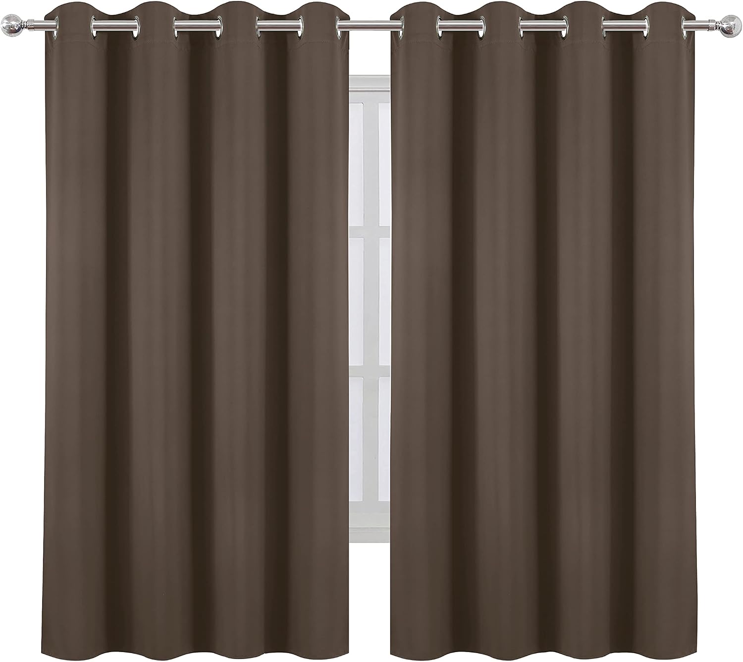 Lemomo Chocolate Brown Blackout Curtains 52 x 63 Inch Length/Set of 2 Curtain Panels/Thermal Insulated Room Darkening Blackout Curtains for…