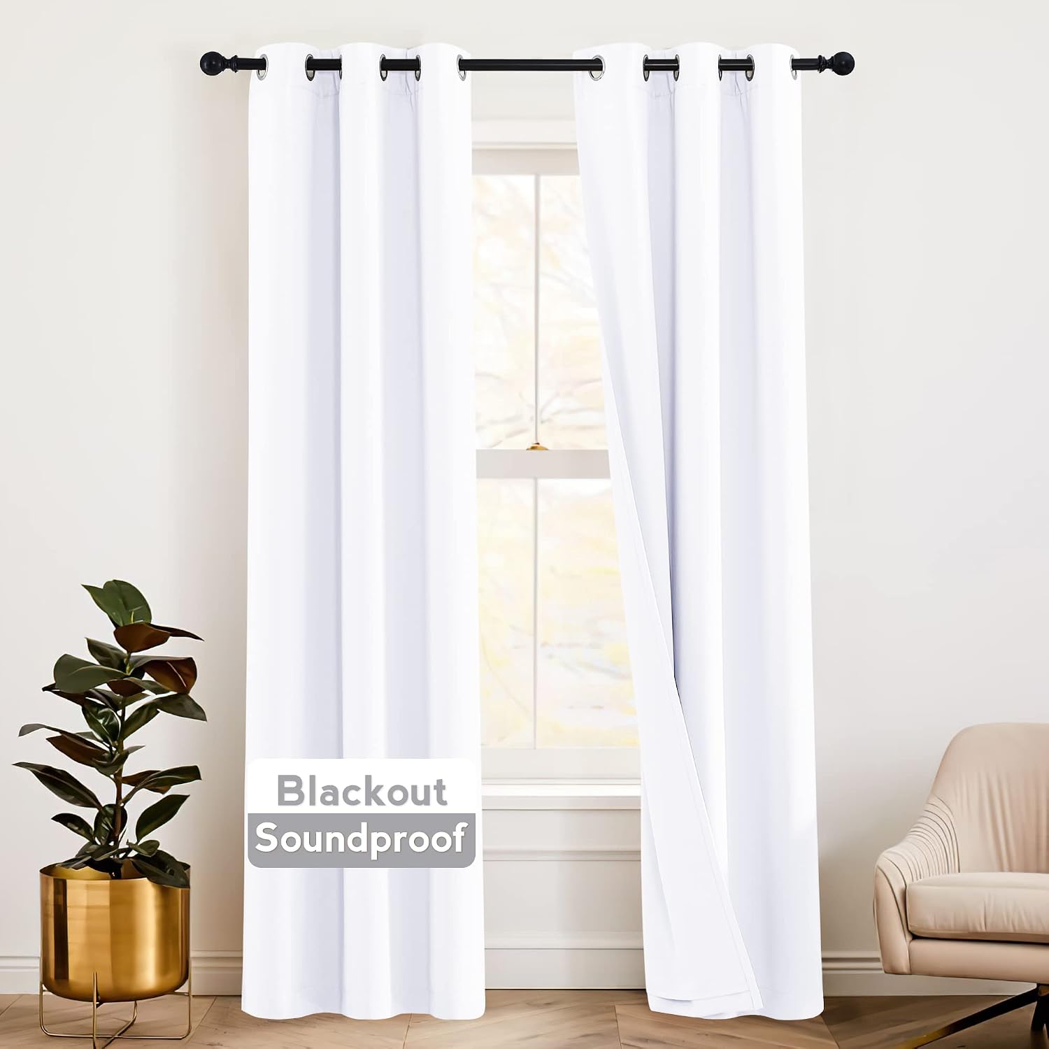 Rybhome RYB HOME Thermal Curtains Soundproof - 3-in-1 Drapes Noise Barrier - 100% Blackout - Energy Efficient Window Curtains for Bedroom N…