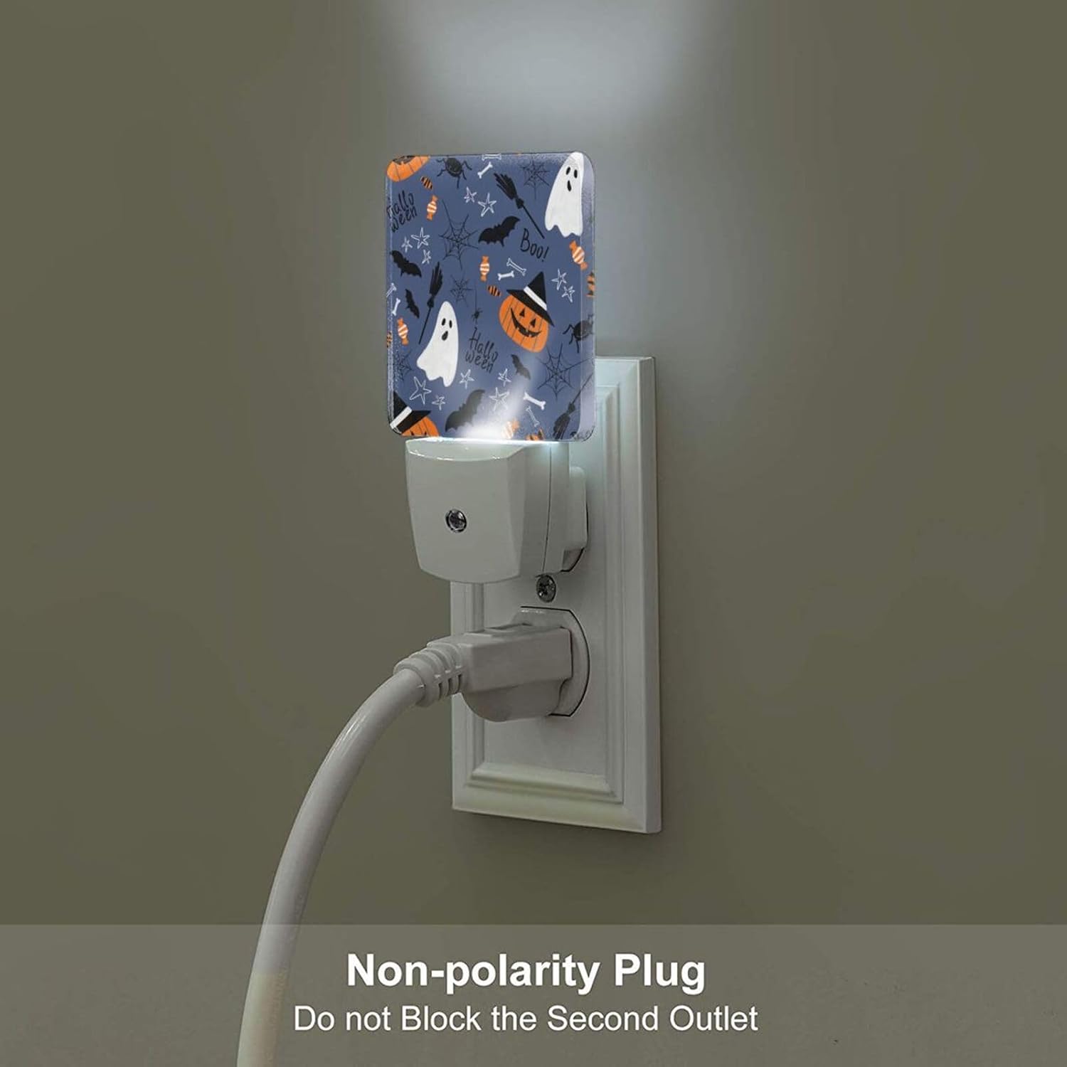 Happy Halloween Night Light, Plug Into Wall with Dusk to Dawn Light Sensors, Warm Nightlights for Bedroom, Bathroom, Hallway, Kitchen…
