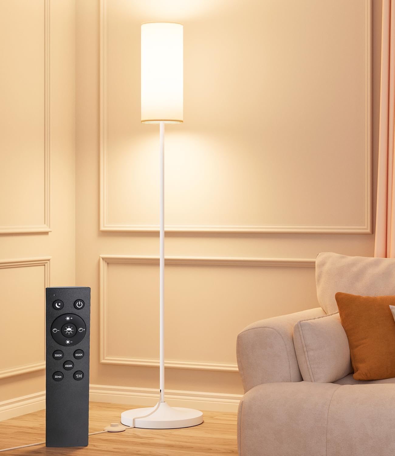 luckystyle LED Floor Lamp for Living Room, Dimmable Standing Lamps with Foot Switch, Remote Custom Color Temperature White Pole Lamp with…