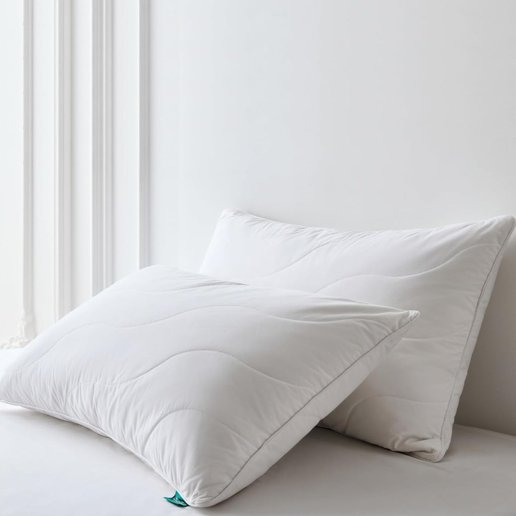 ThreeGeese Three Geese White Goose Feather Down Pillows Standard Size, Cotton Pillows Set of 2-100% Cotton, Medium Firm, Soft Support Cotton…