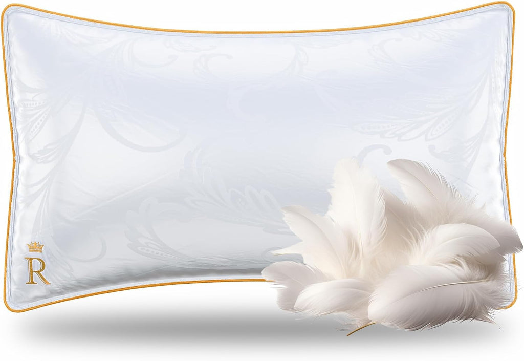 Royaltherapy Royal relaxation White Goose Feathers and Down Pillow, White Bed Sleeping Breathable Cotton White