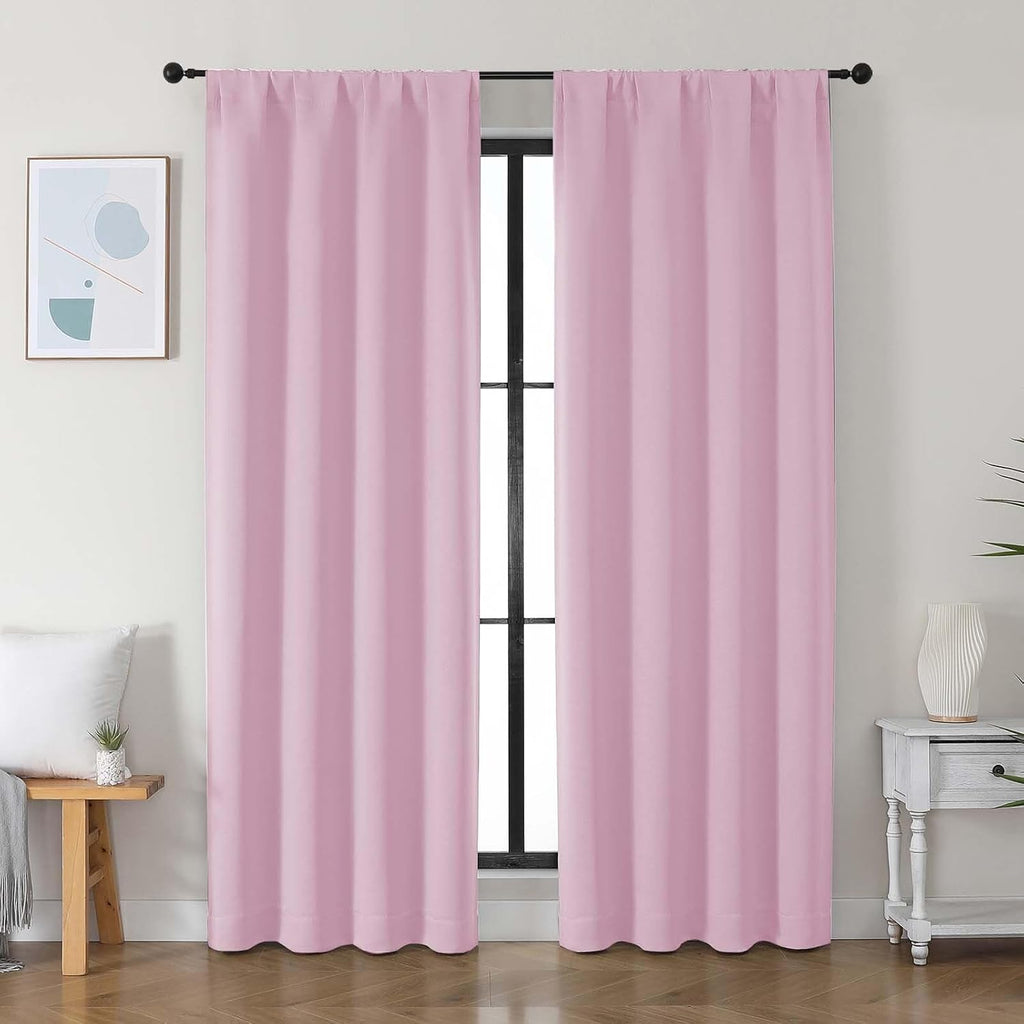 Simplebrand Ava Pink Blackout Curtains for Bedroom 84 Inch Length 2 Panels Set, Solid Thermal Insulated Privacy Nursery Window Treatment Cu…