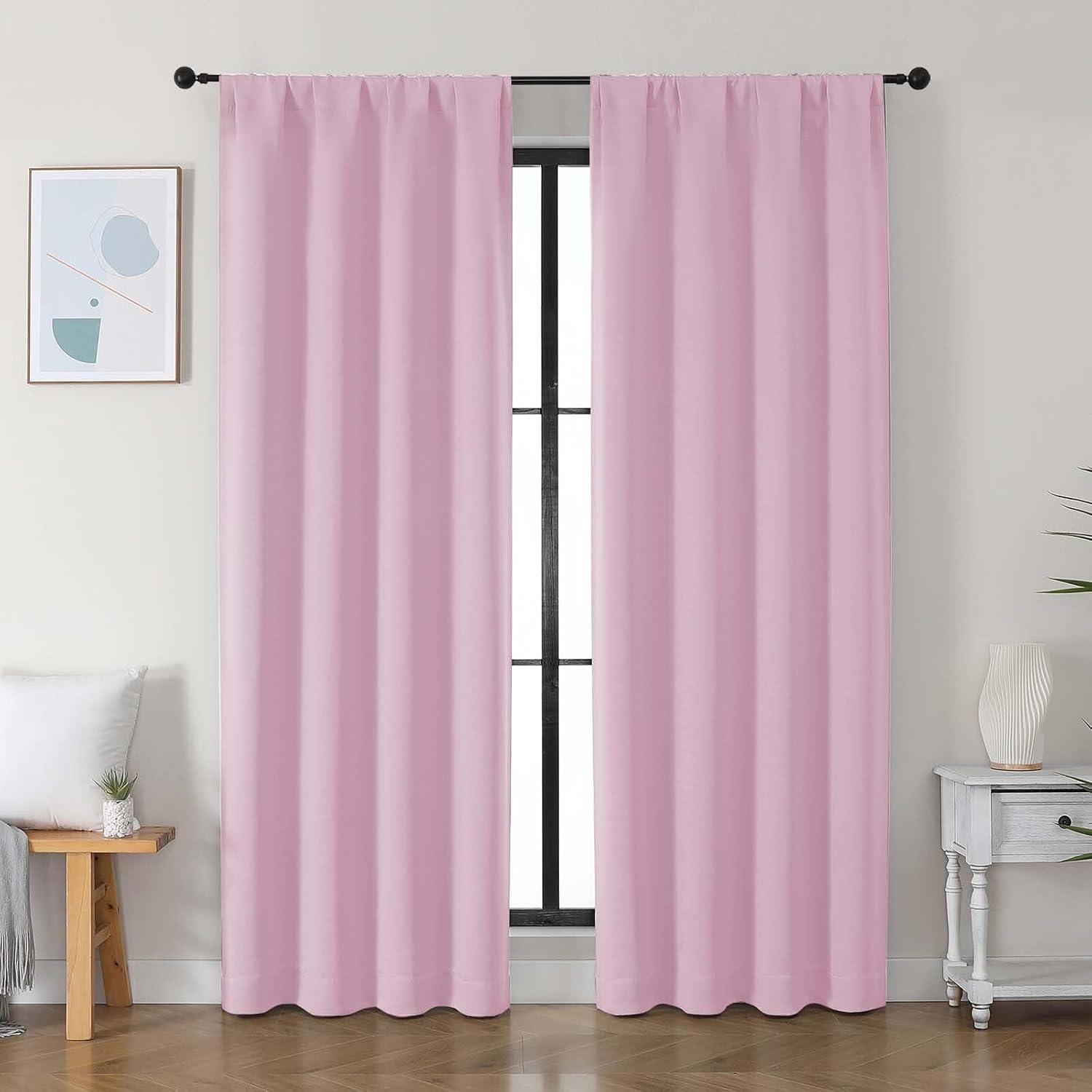 Simplebrand Ava Pink Blackout Curtains for Bedroom 84 Inch Length 2 Panels Set, Solid Thermal Insulated Privacy Nursery Window Treatment Cu…