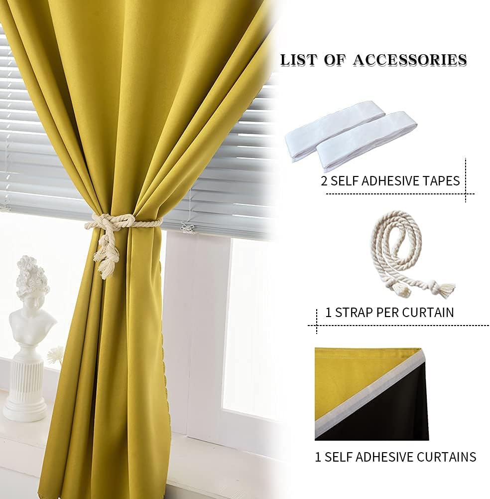 Jilron Autohesion Curtains for Windows, Bedroom Blackout Curtains for - Thermal Lnsulated No Drill Curtains Room Darkening Black Small Drape…