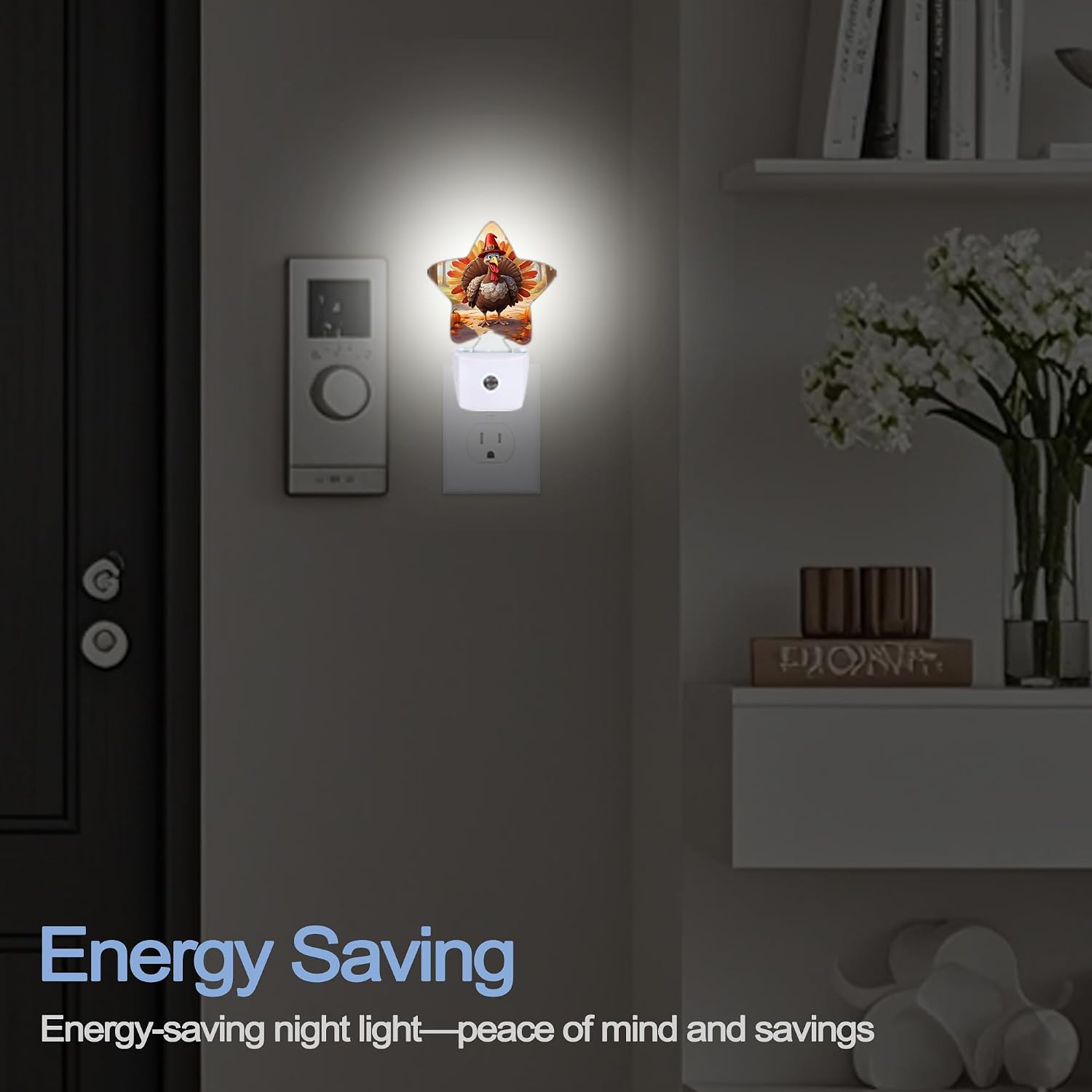 Snowmolle Fall Autumn Turkey Dusk to Dawn Star Night Light, Thanksgiving Day Smart Sensor Nightlight for Bedroom Kitchen Hallway Stairs, Plug…